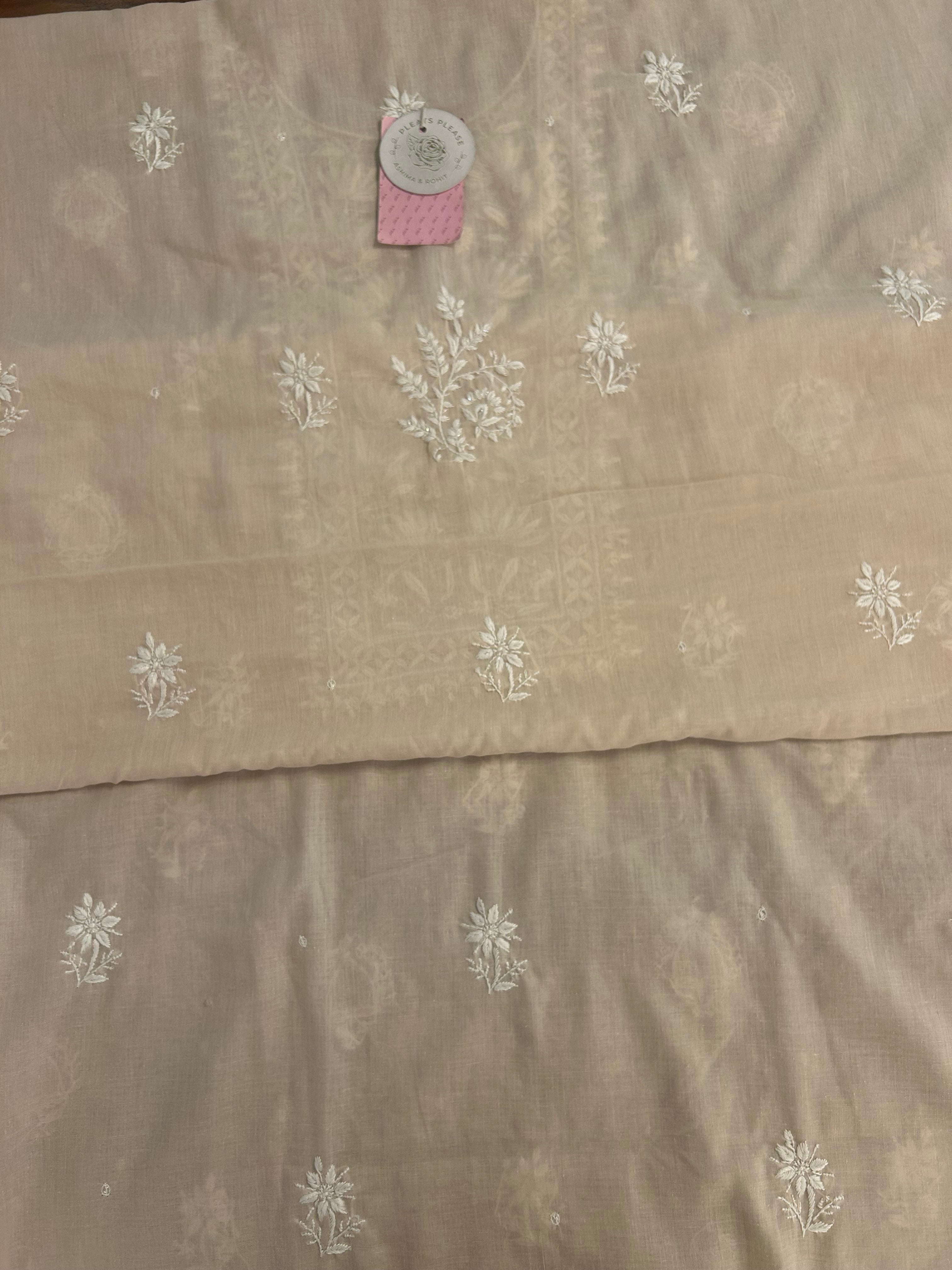 Sand Nude Mulmul Chikankari Kurta - Pleats PleaseChikankari