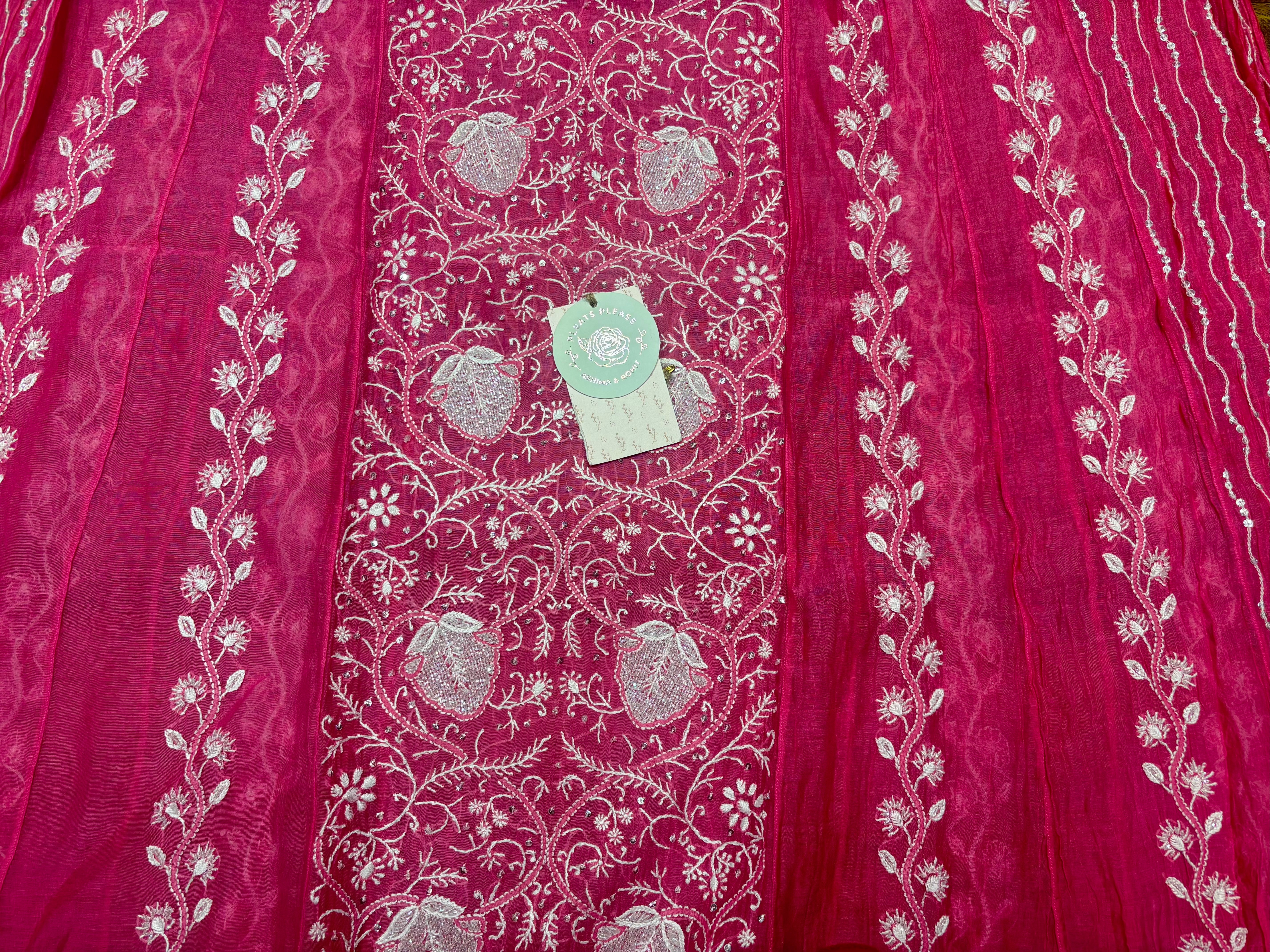Fuschia Pink Chanderi Mul Chikankari Anarkali & Dupatta Set