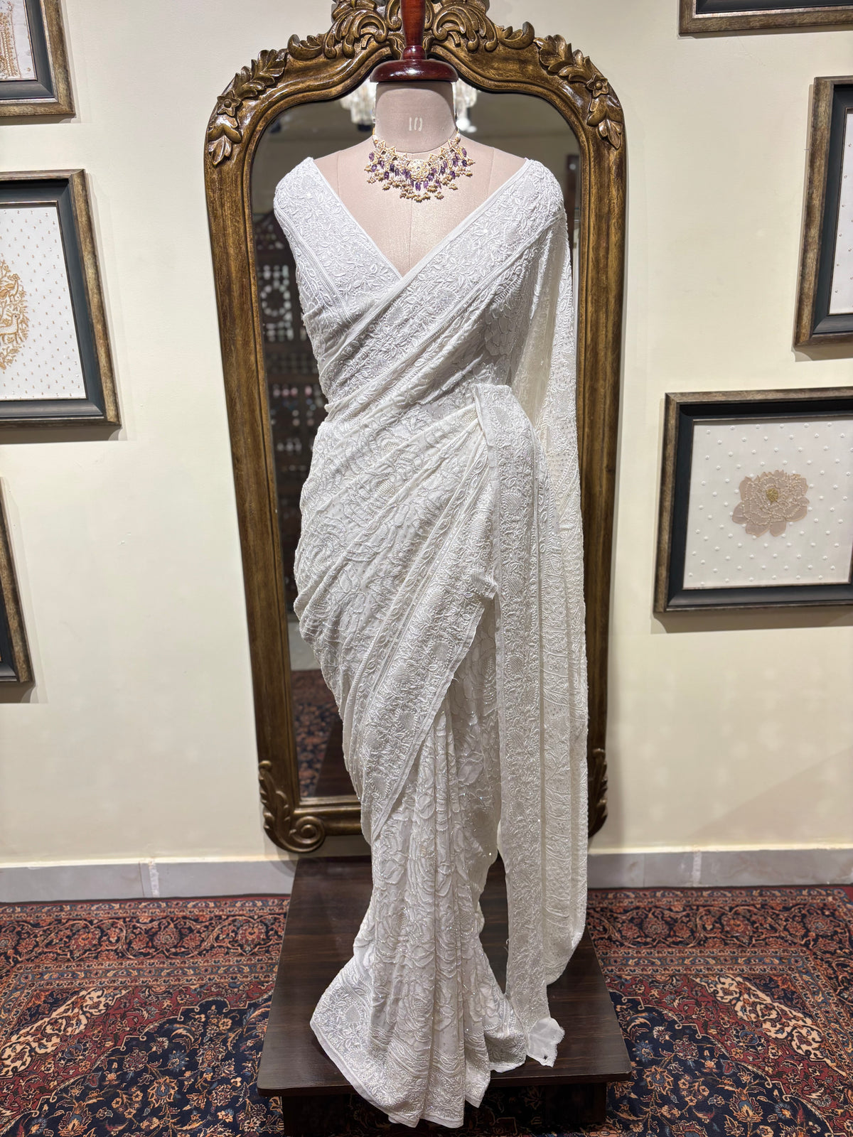 Dyeable Pure & Premium Georgette Chikankari Saree