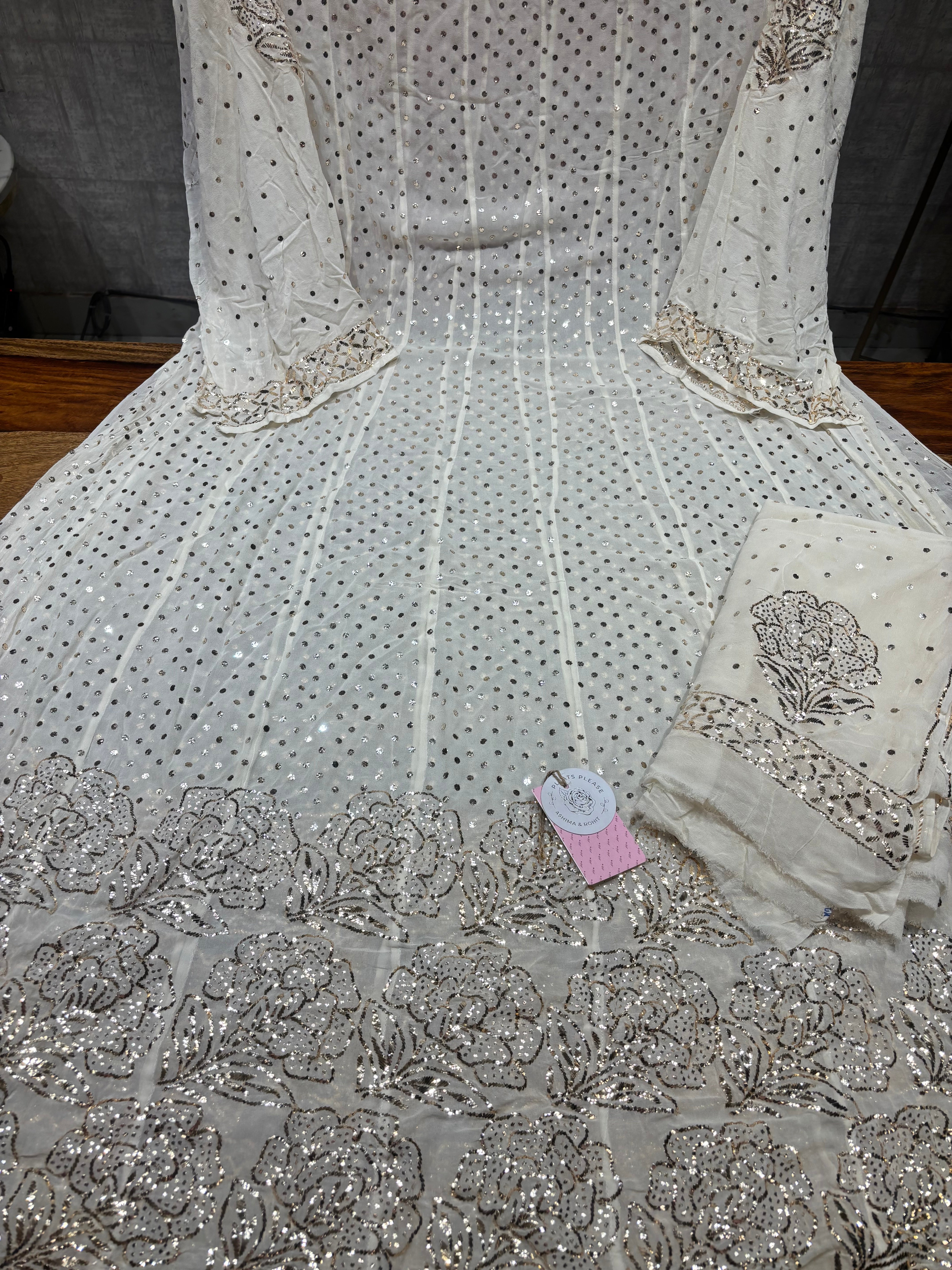 Dyeable Pure & Premium Georgette Mukaish Anarkali & Dupatta Set