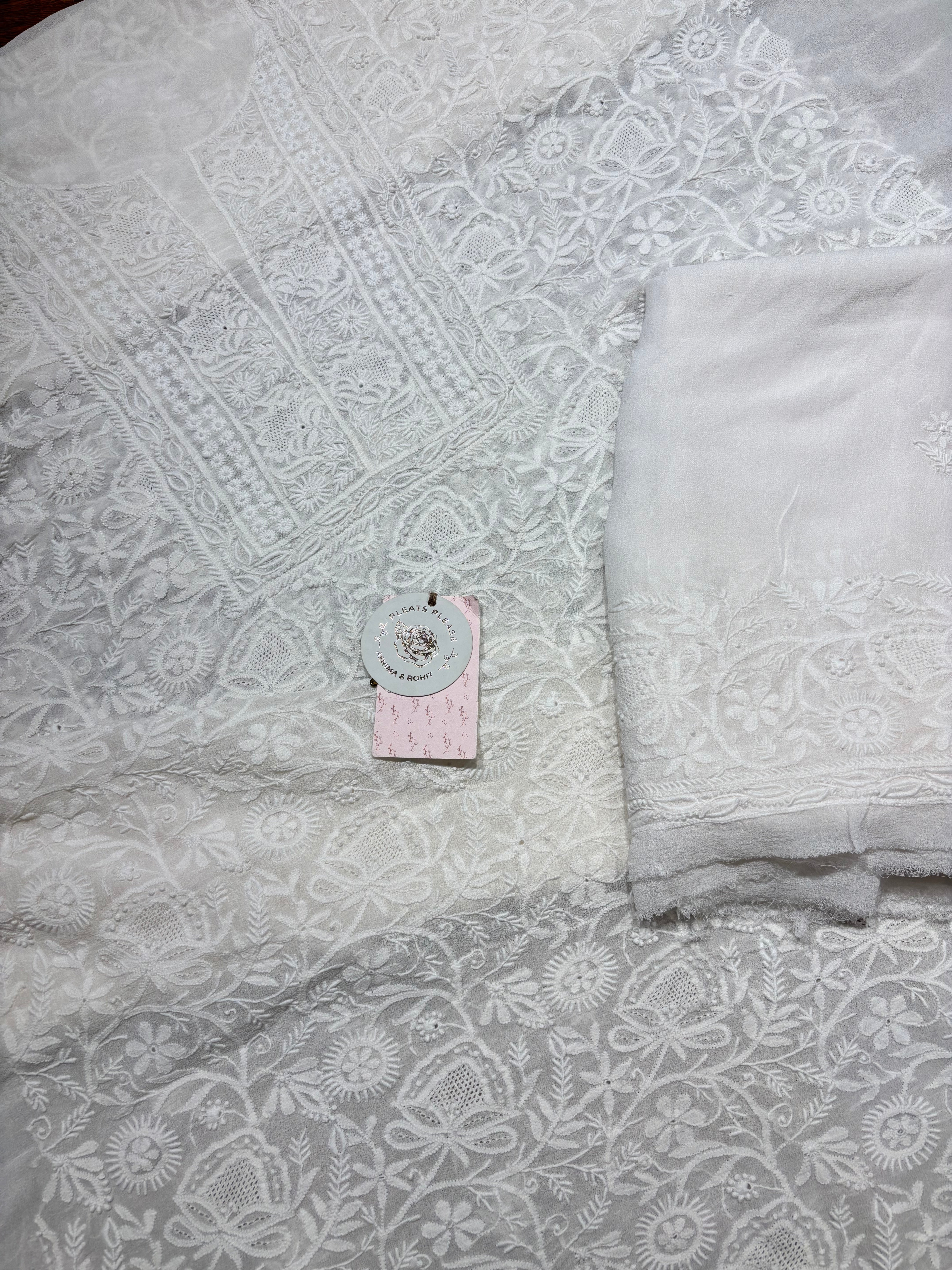 Dyeable Pure & Premium Georgette Chikankari Kurta & Dupatta Fabric