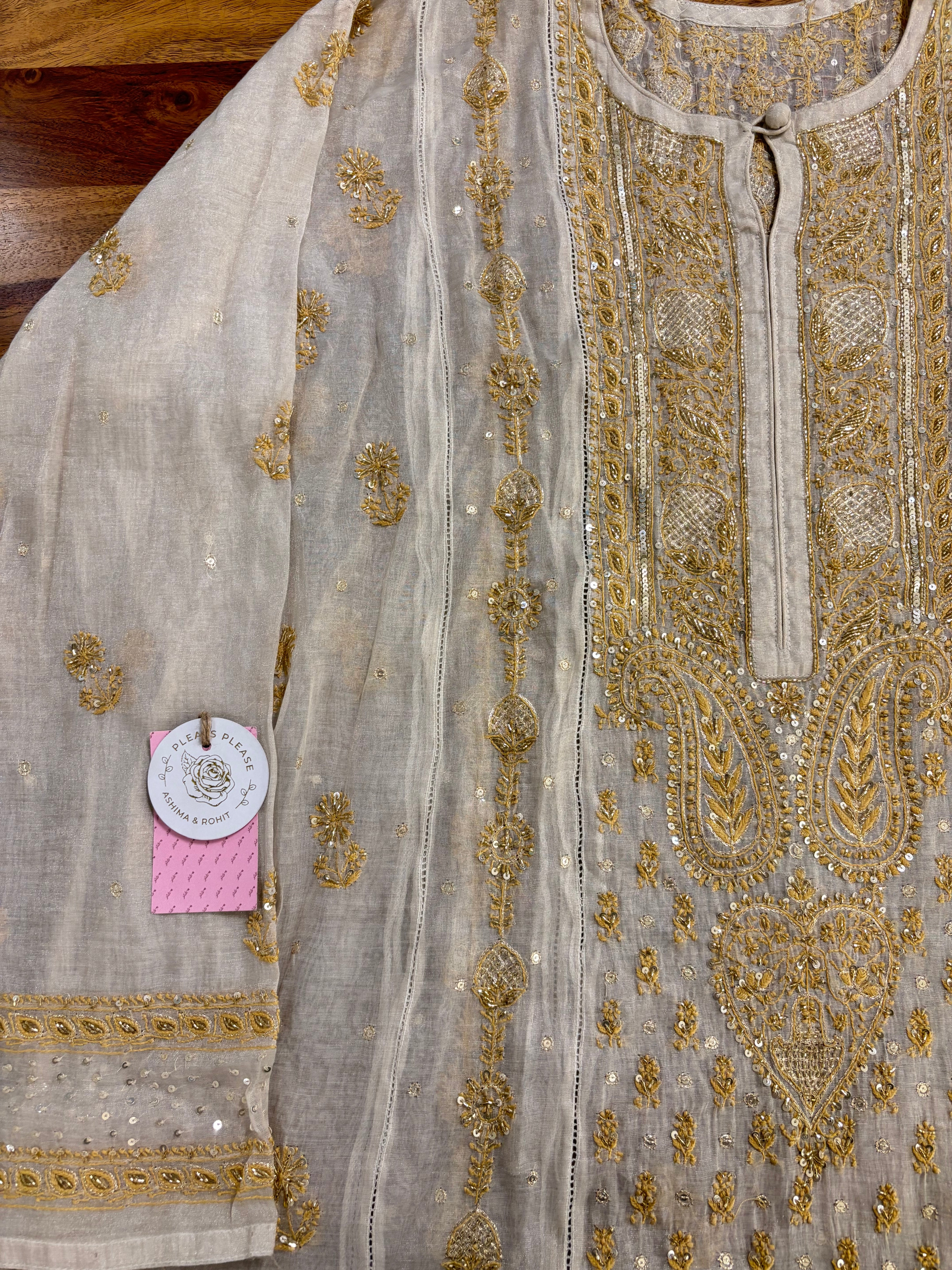 Dyeable Ivory Silver Pure & Premium Tissue Chikankari Kurta & Dupatta