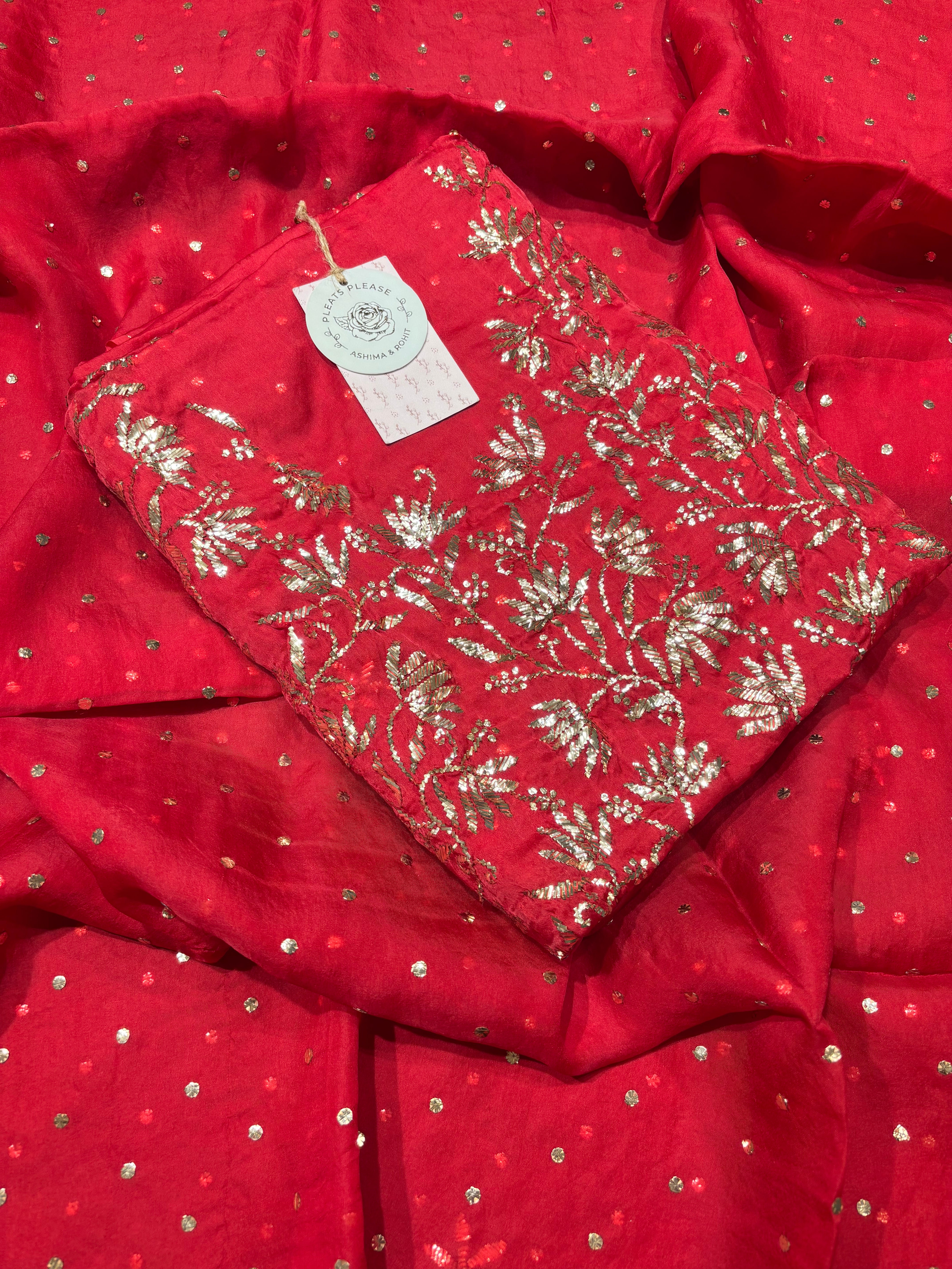 Red Pure and Premium Organza Silk Mukaish Kurta and Dupatta Fabric