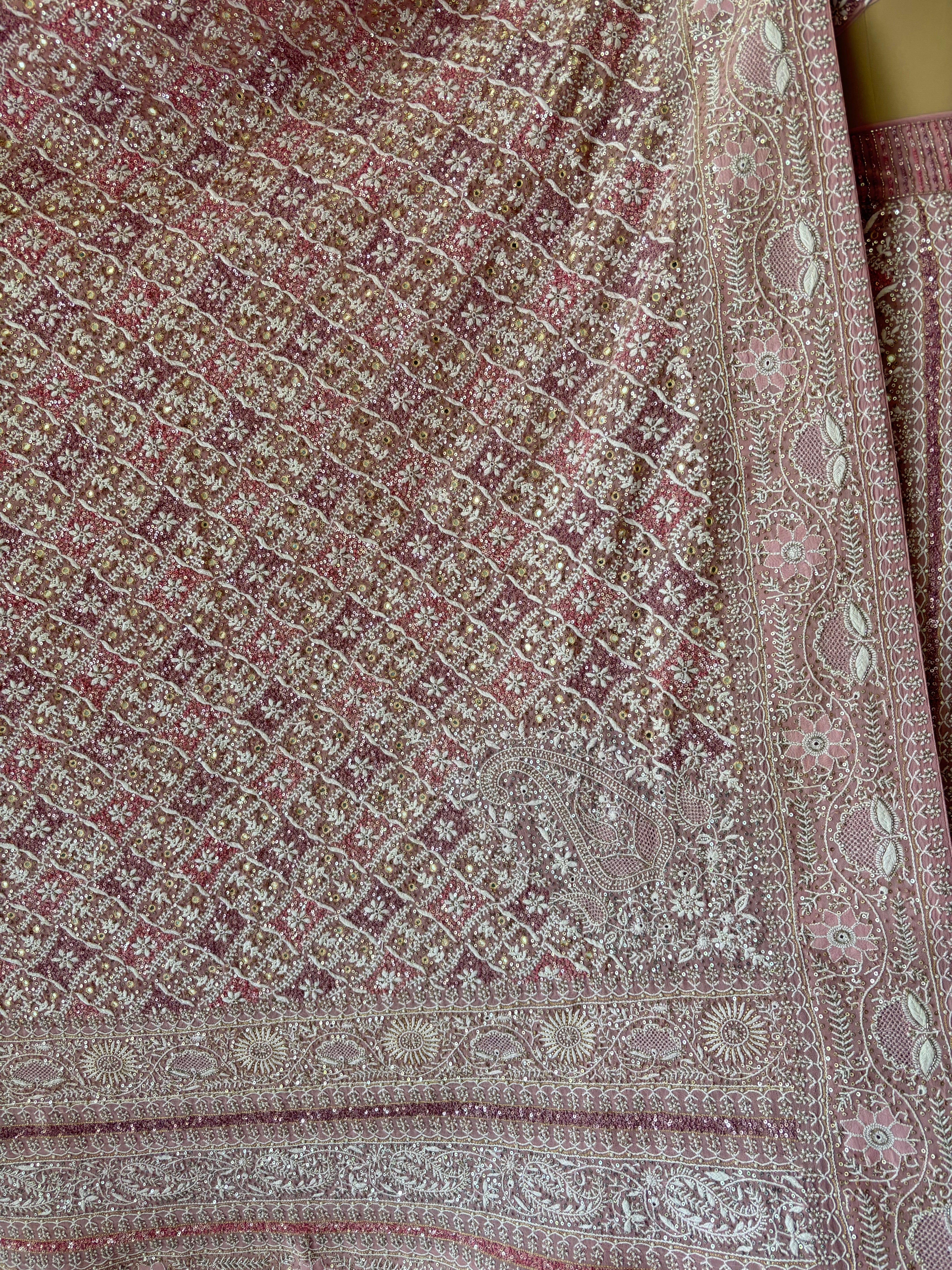 Onion Pink Pure & Premium Georgette Chikankari Lehenga Set