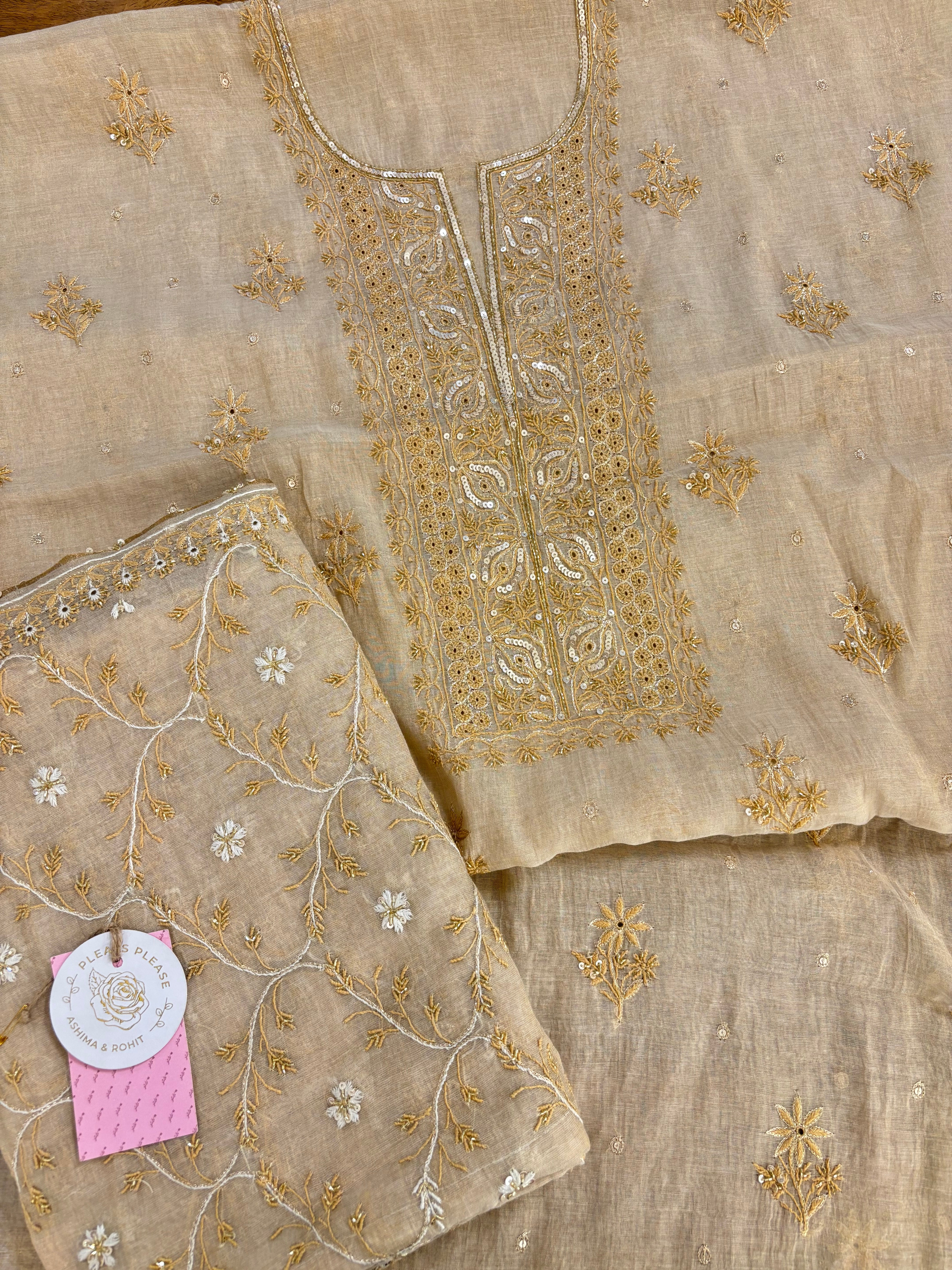Dyeable Pure & Premium Tissue Chikankari Kurta & Dupatta