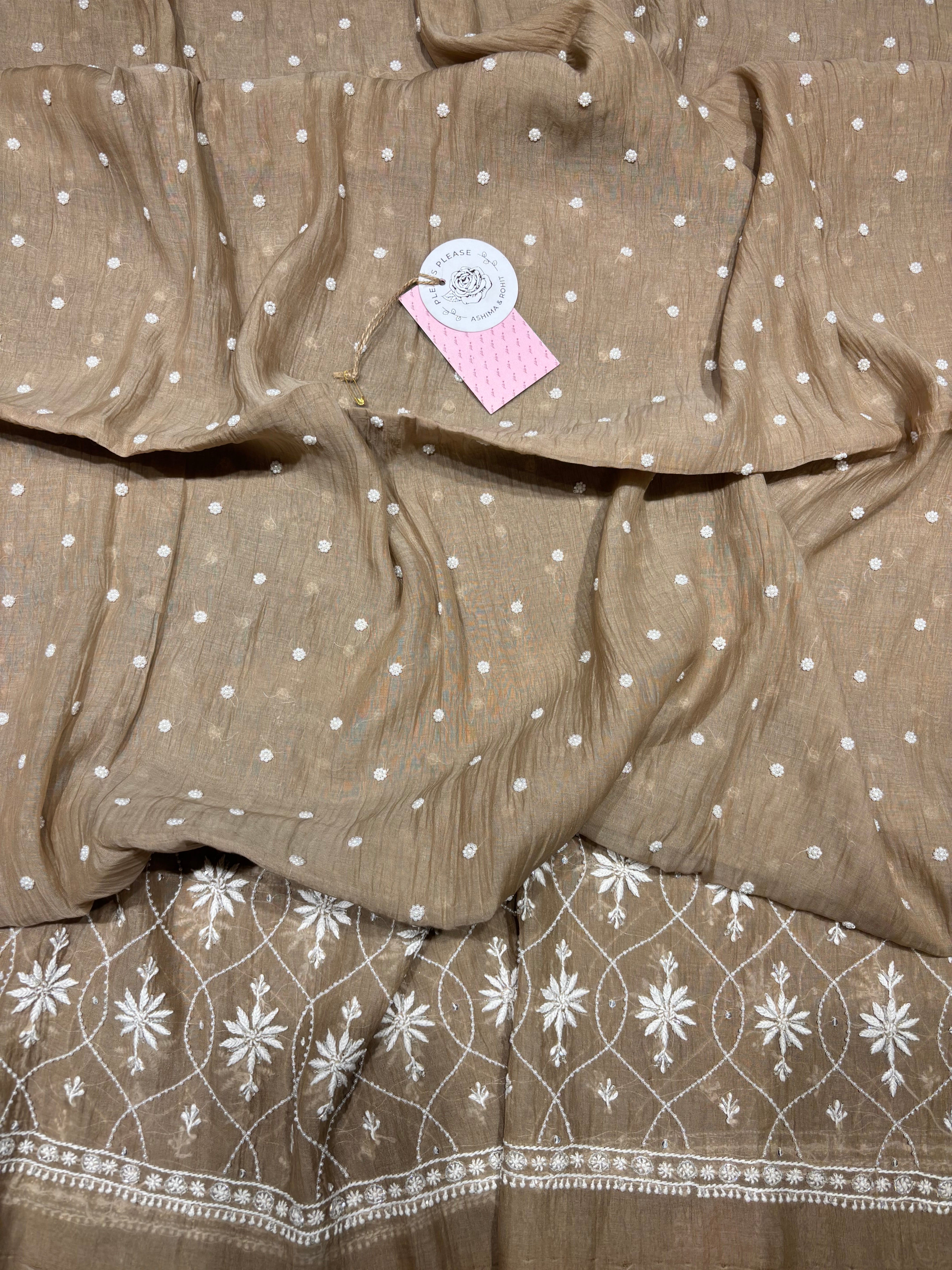 Brown Chanderi Mul Chikankari Anarkali and Dupatta Set