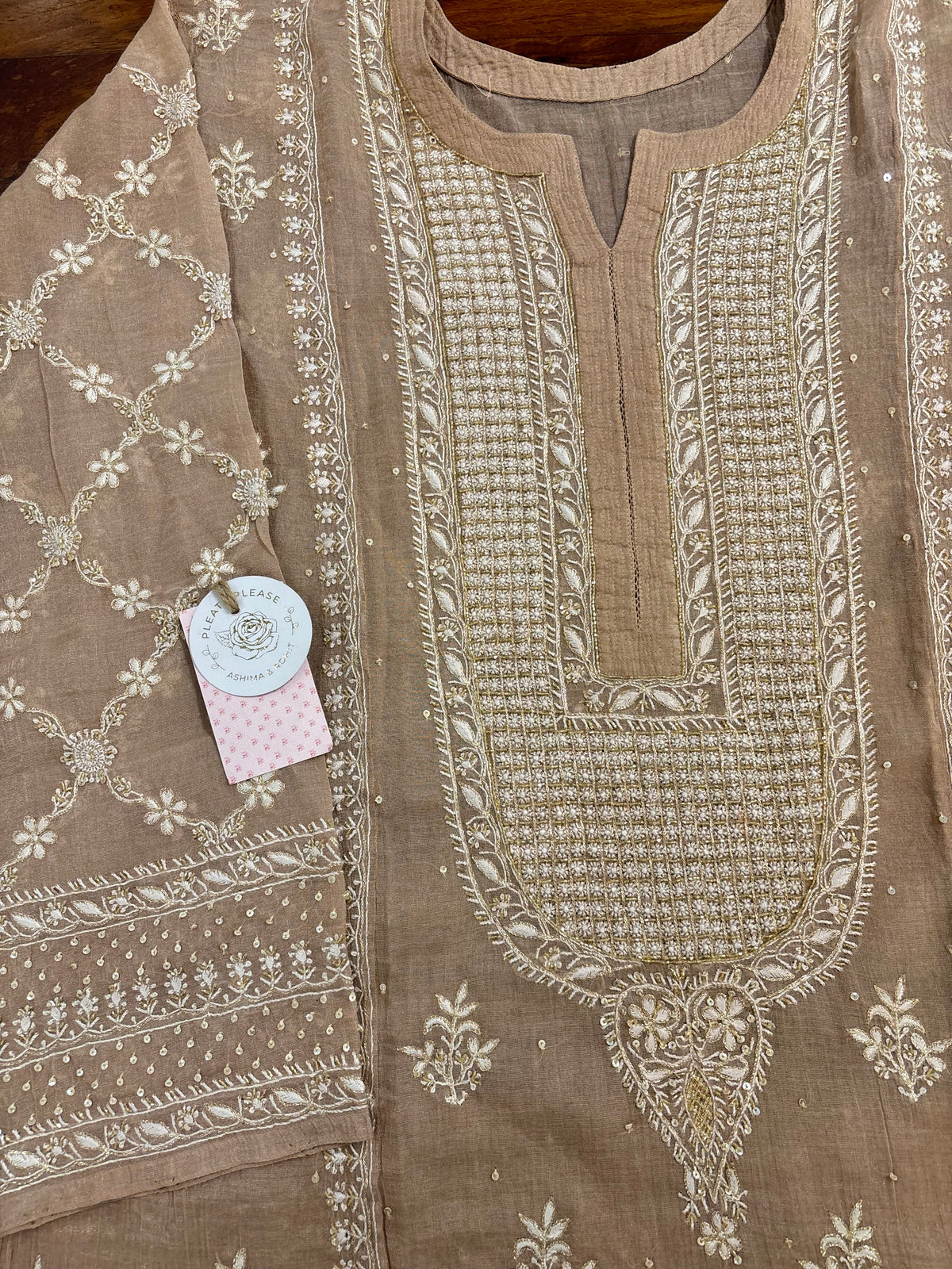Dusty Peach Pure & Premium Tissue Chikankari Kurta & Dupatta