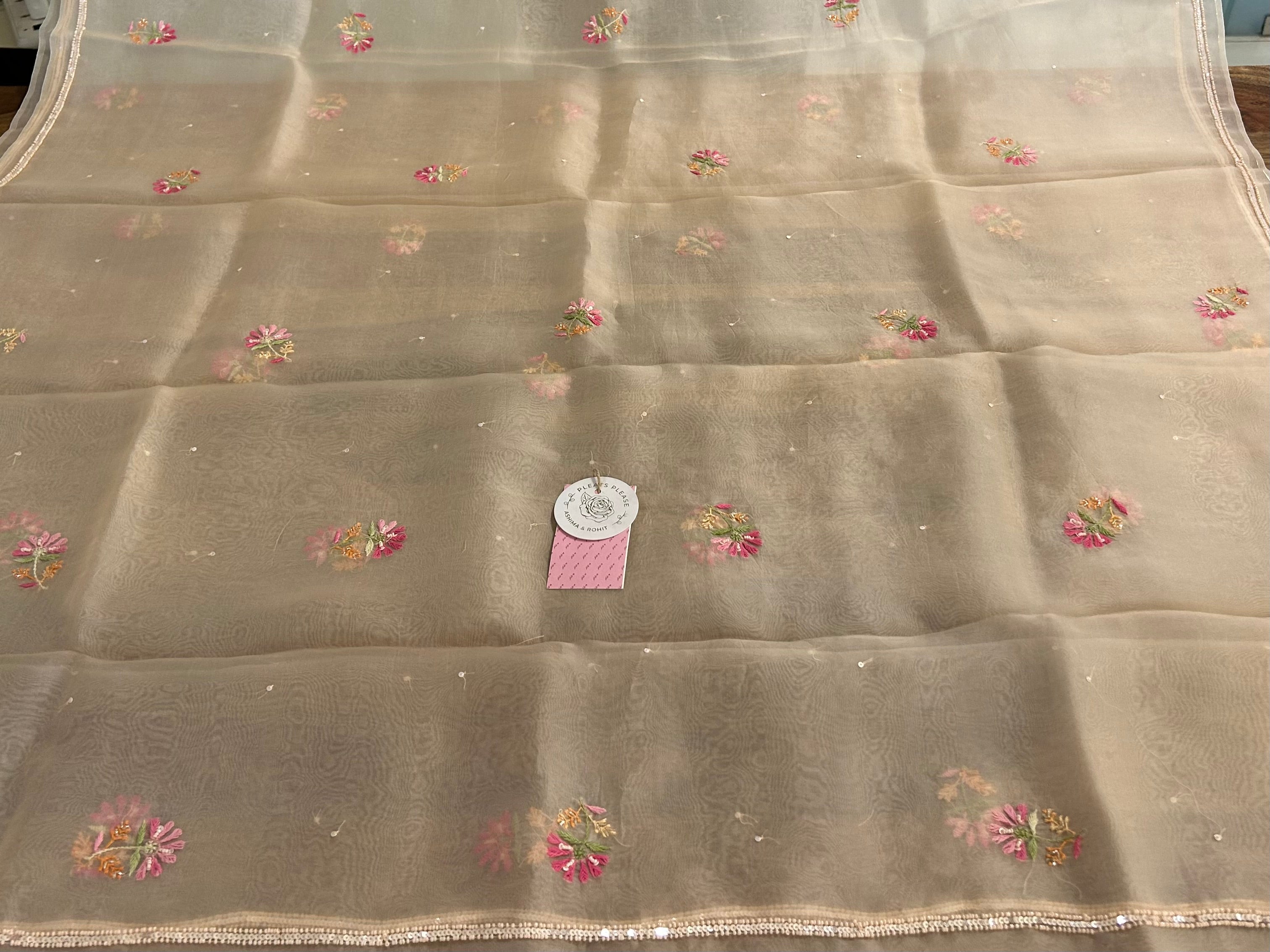 Blush Cream Pure Organza Chikankari Kurta & Dupatta