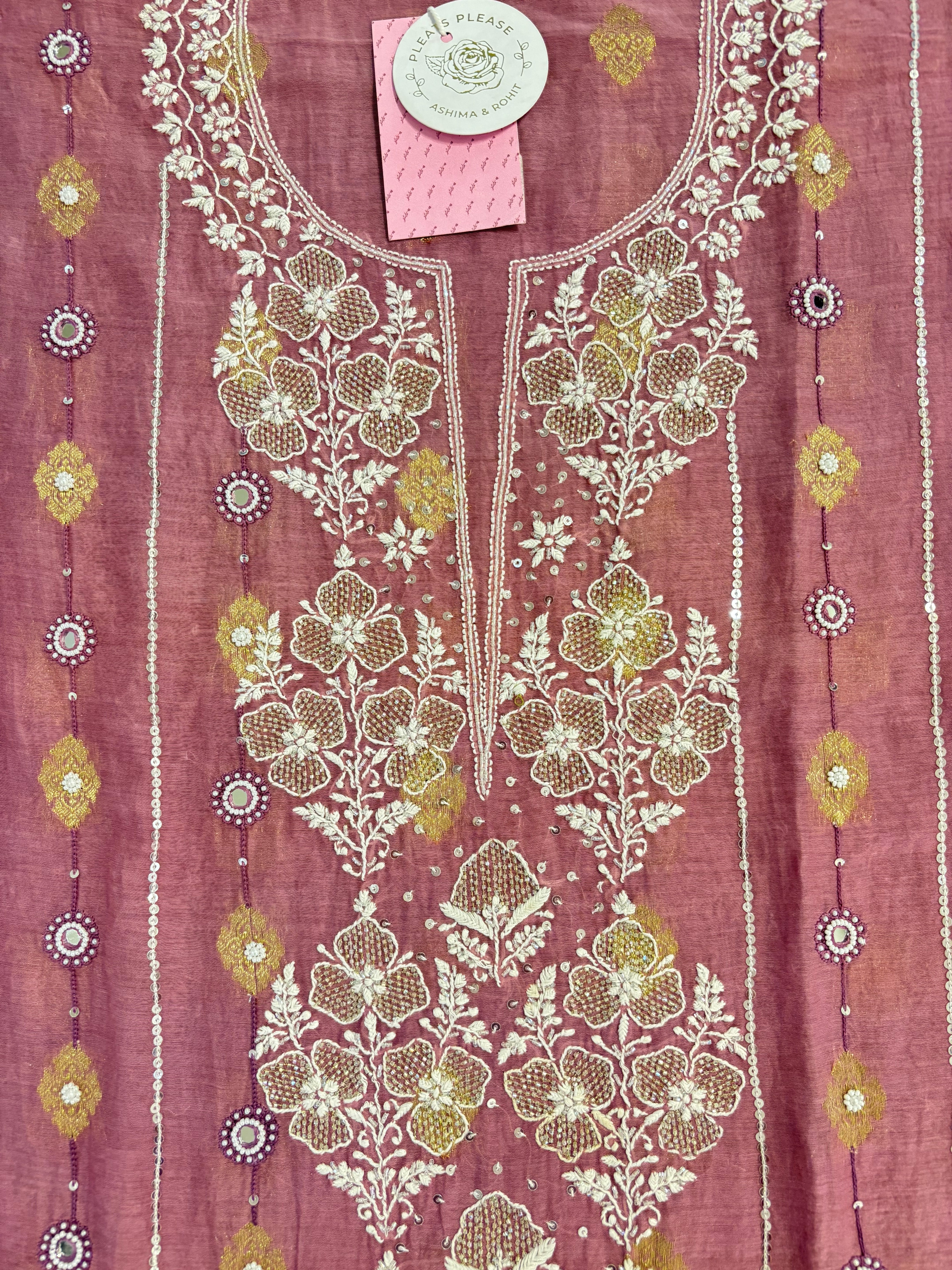 Mauve Plum Chanderi Banarasi Silk Chikankari Kurta & Dupatta