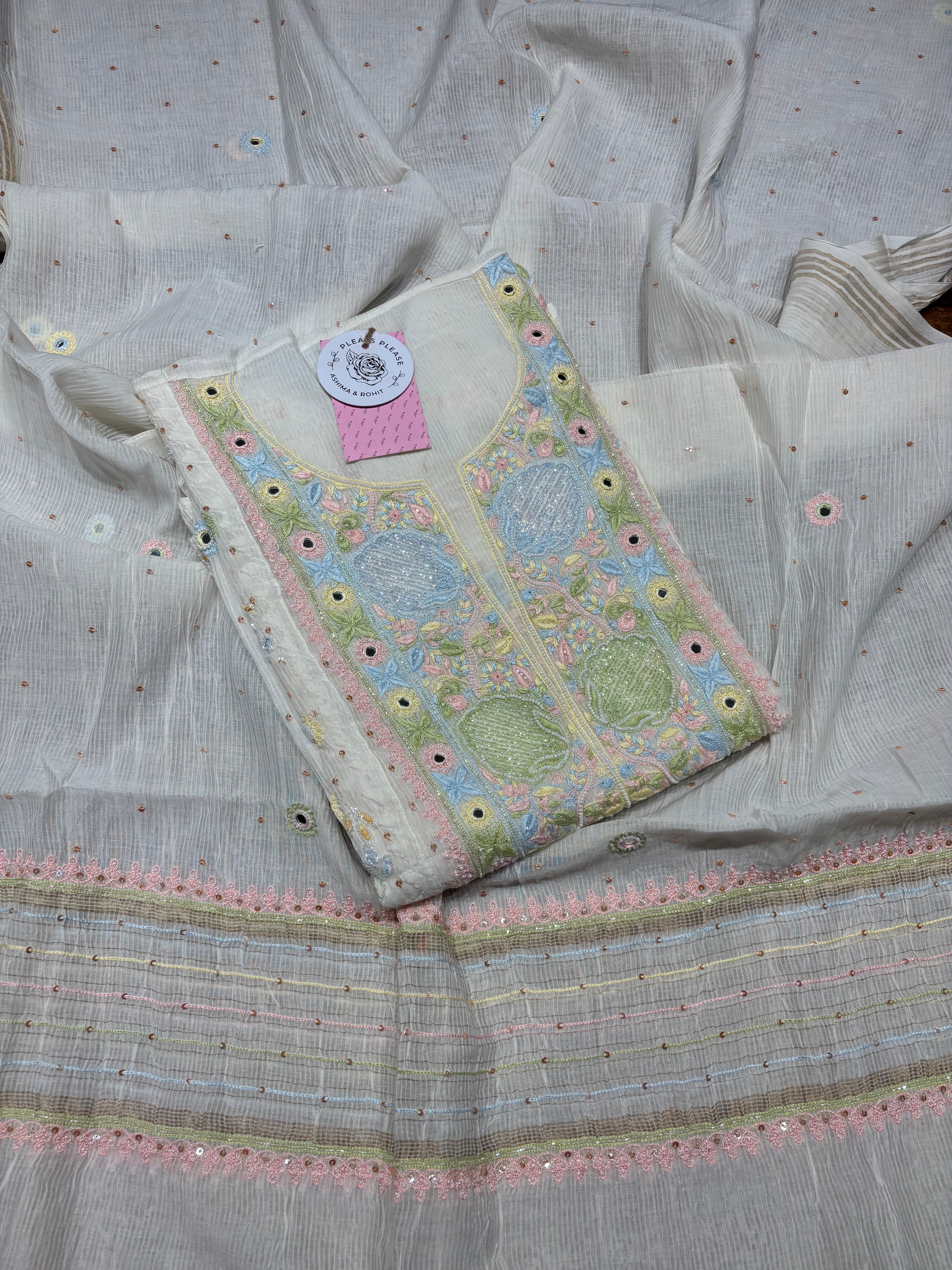 Dyeable Chanderi Maheshwari Chikankari Kurta & Dupatta Set