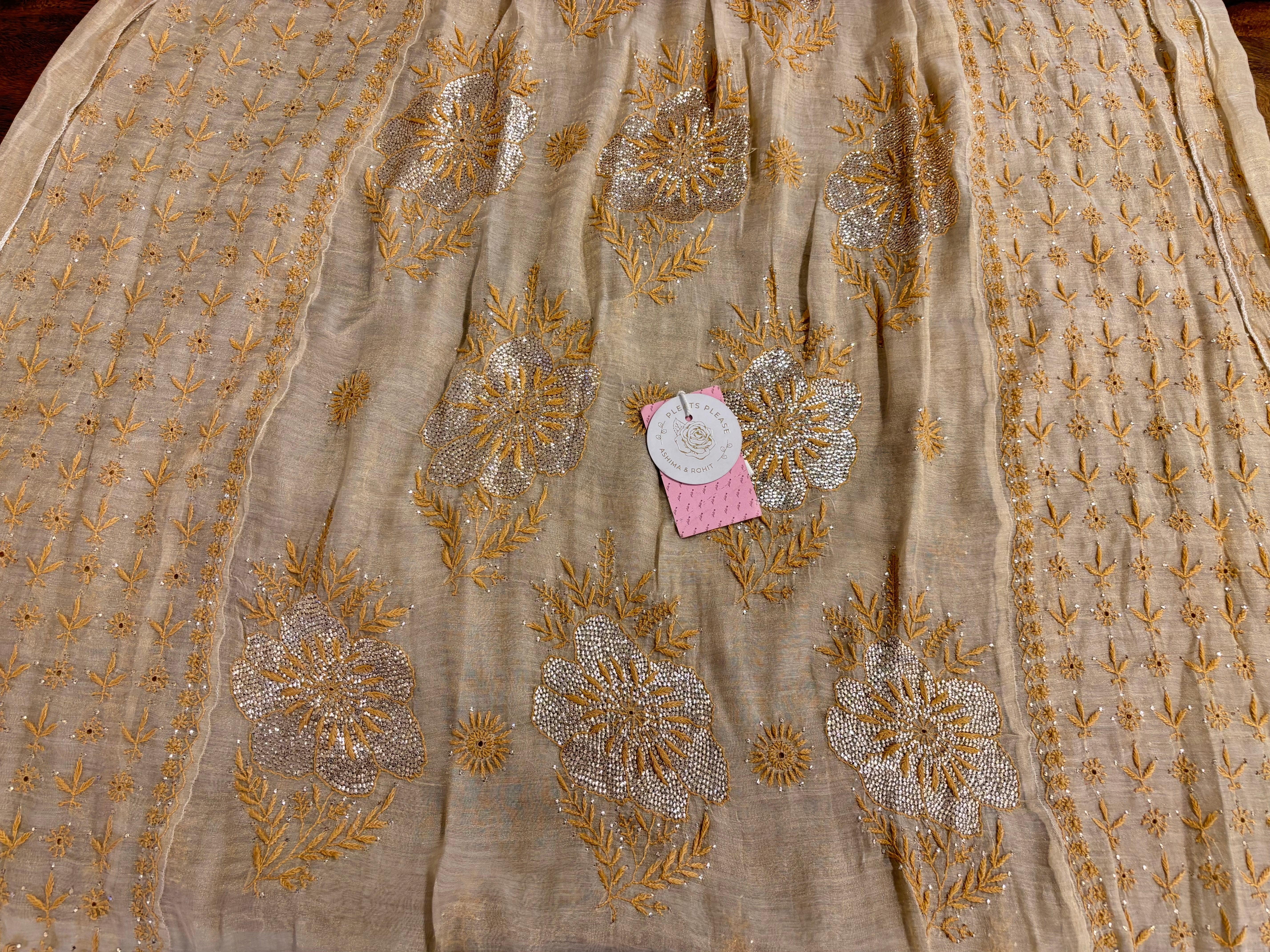 Dyeable Pure & Premium Tissue Mukaish Chikankari Angrakha Kurta & Dupatta