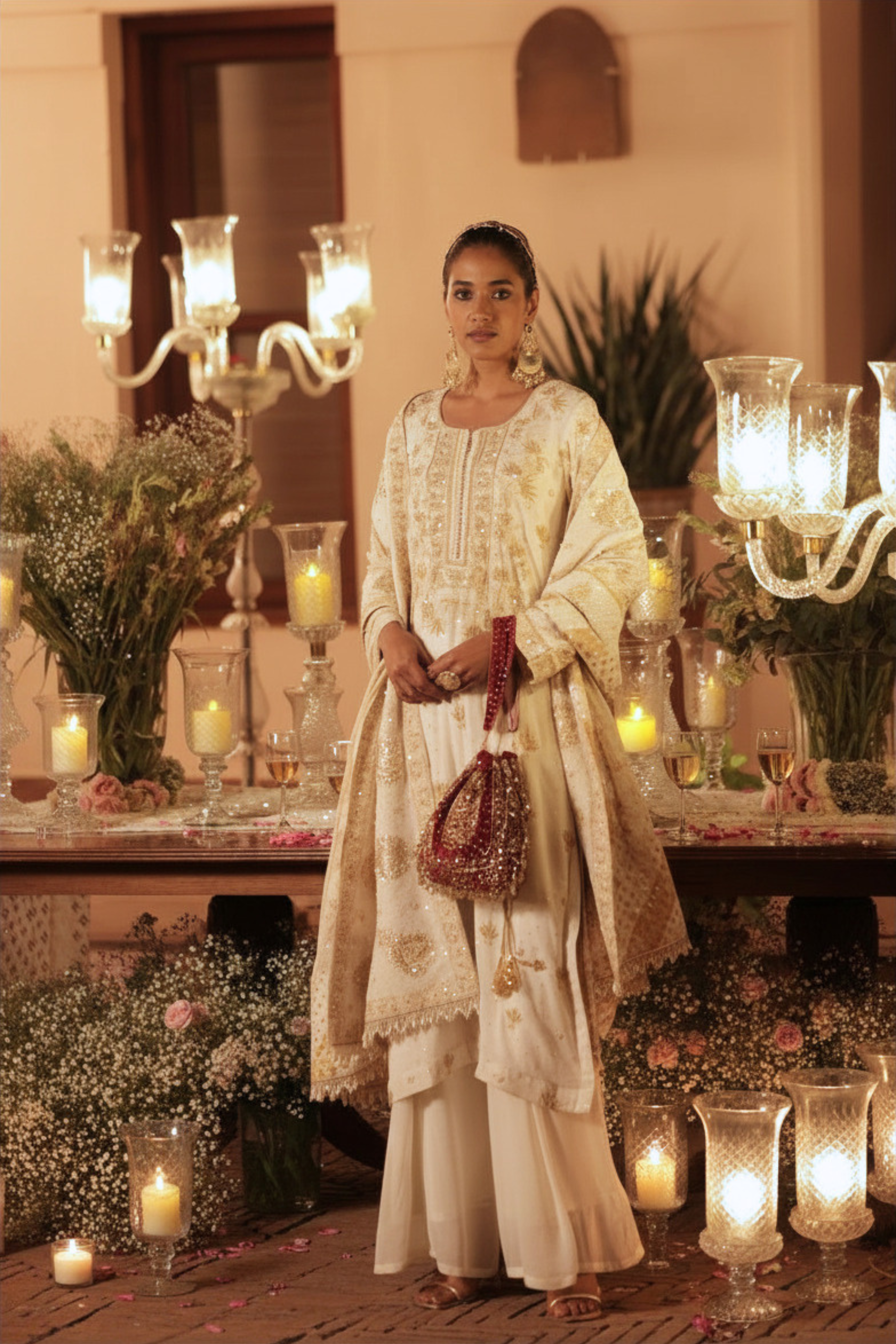 Ivory Pure And Premium Georgette Chikankari Kurta and Dupatta