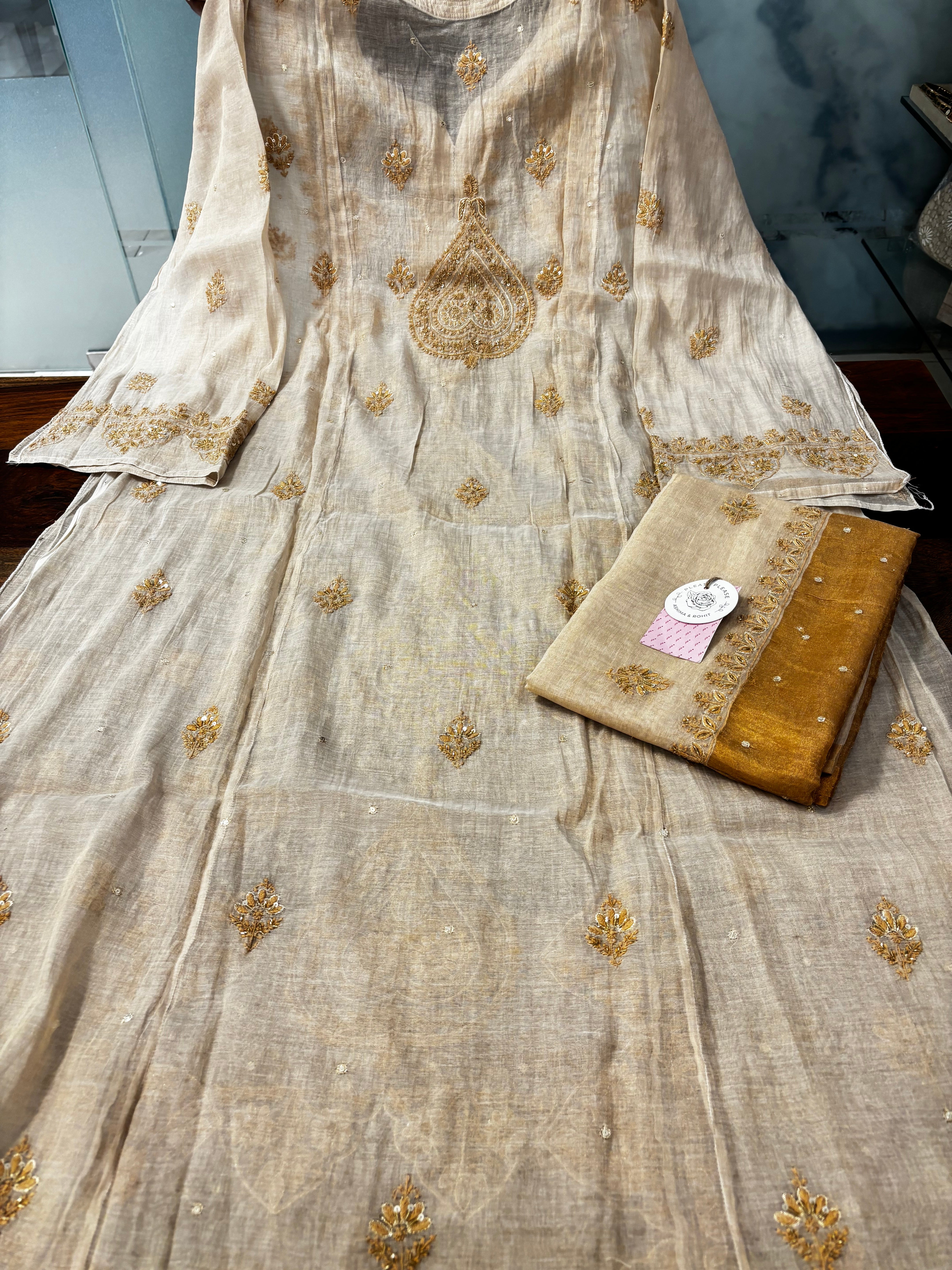 Dyeable Pure & Premium Tissue Chikankari Kurta & Dupatta - Pleats PleaseChikankari