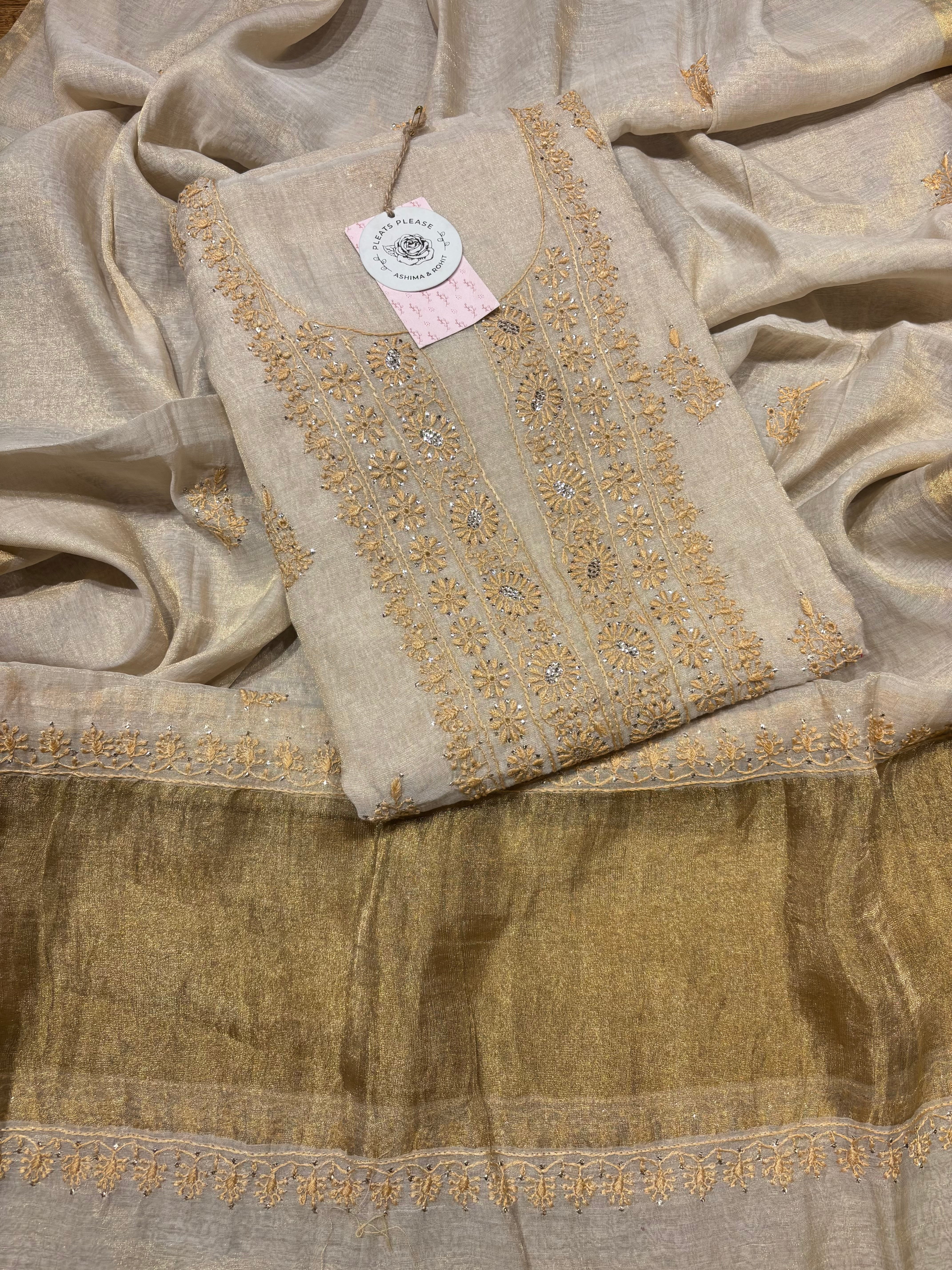 Dyeable Natural pure and Premium Tissue Chikankari kurta and Dupatta Fabric