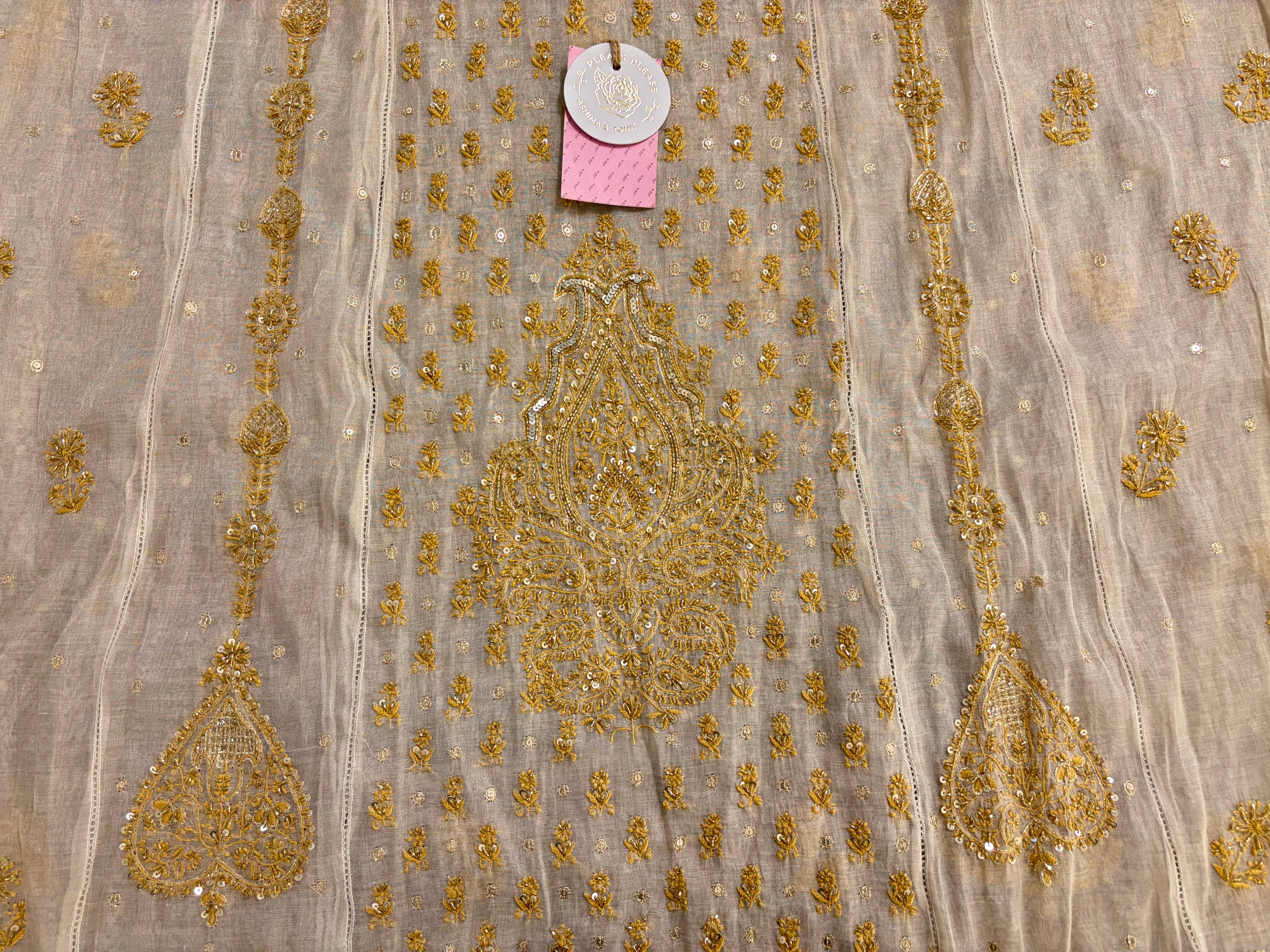 Dyeable Ivory Silver Pure & Premium Tissue Chikankari Kurta & Dupatta