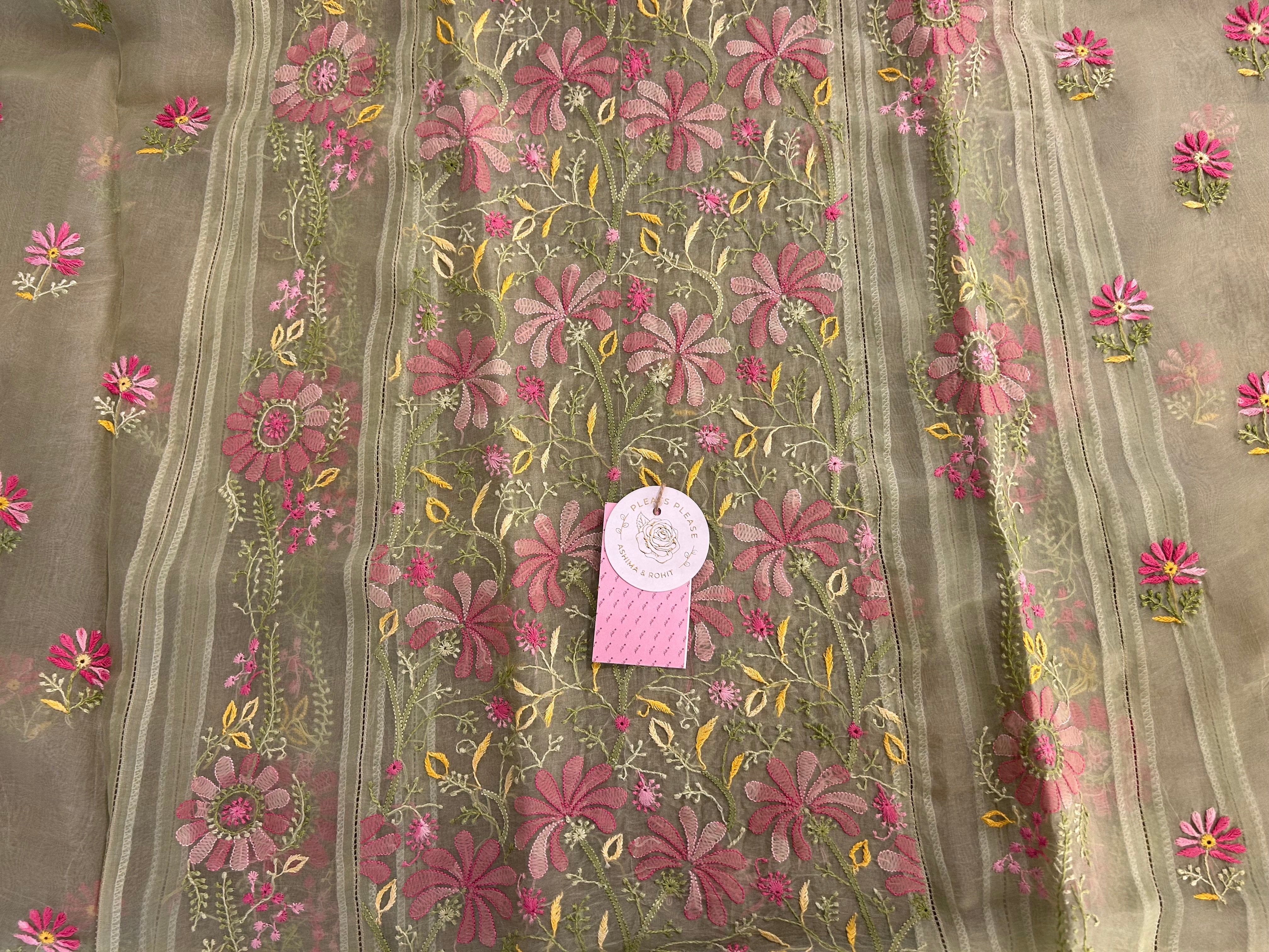 Sage Mist Pure Organza Chikankari Kurta & Dupatta