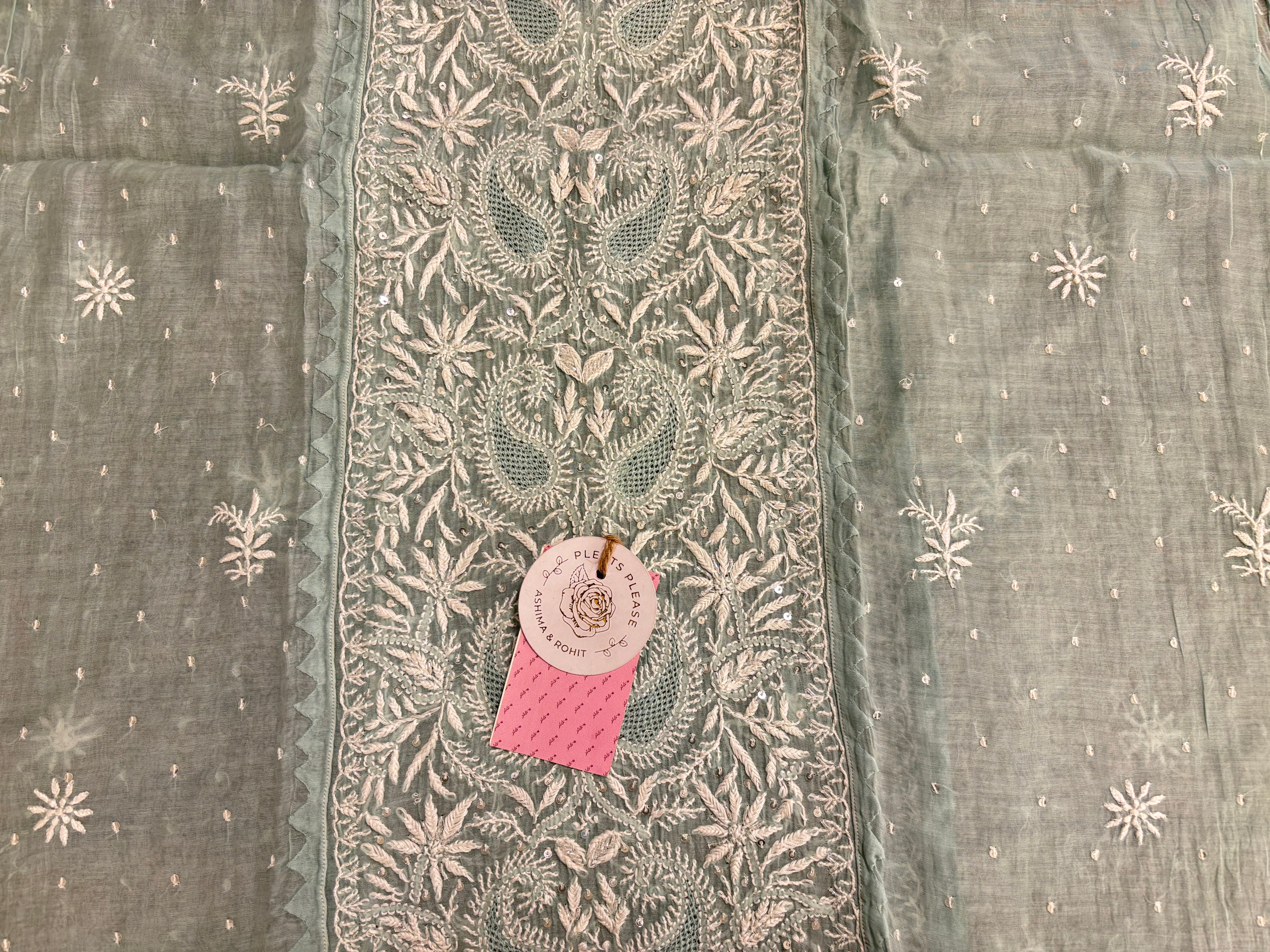 Ice Blue Chanderi Chikankari Kurta & Dupatta