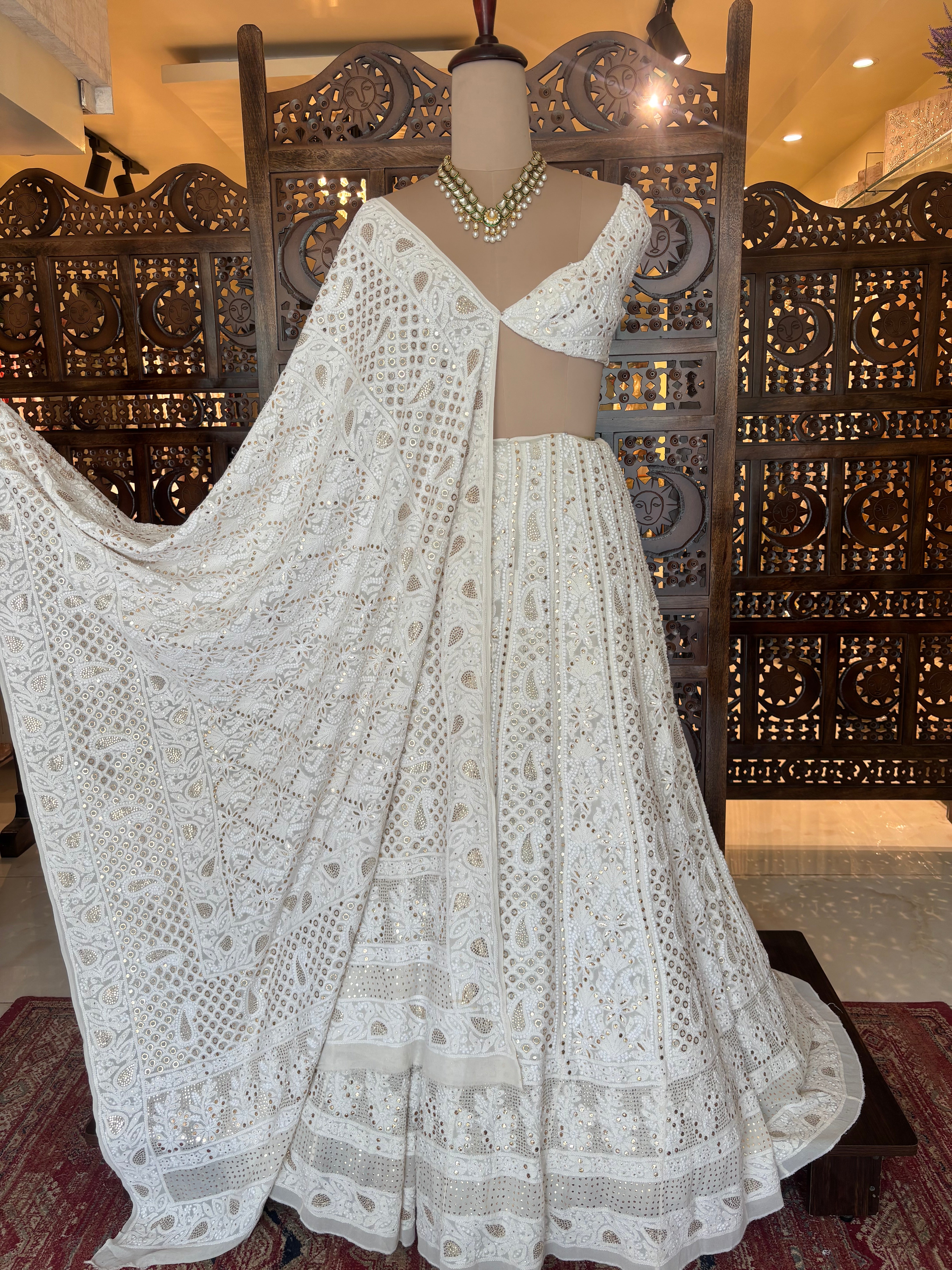 Dyeable Pure & Premium Georgette Chikankari Mukaish Lehenga