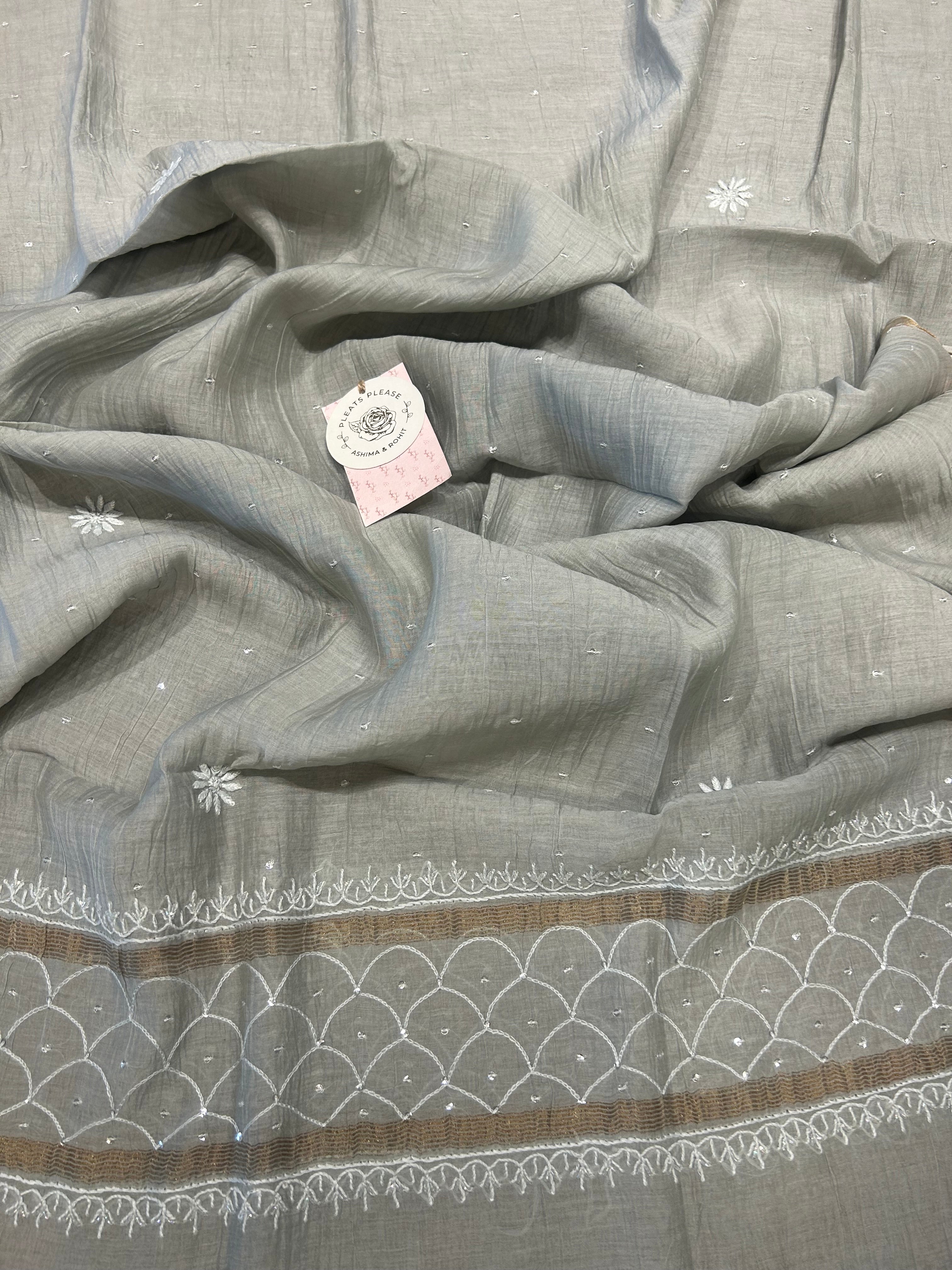 Mossy Green Chanderi Mul Chikankari Kurta and Dupatta