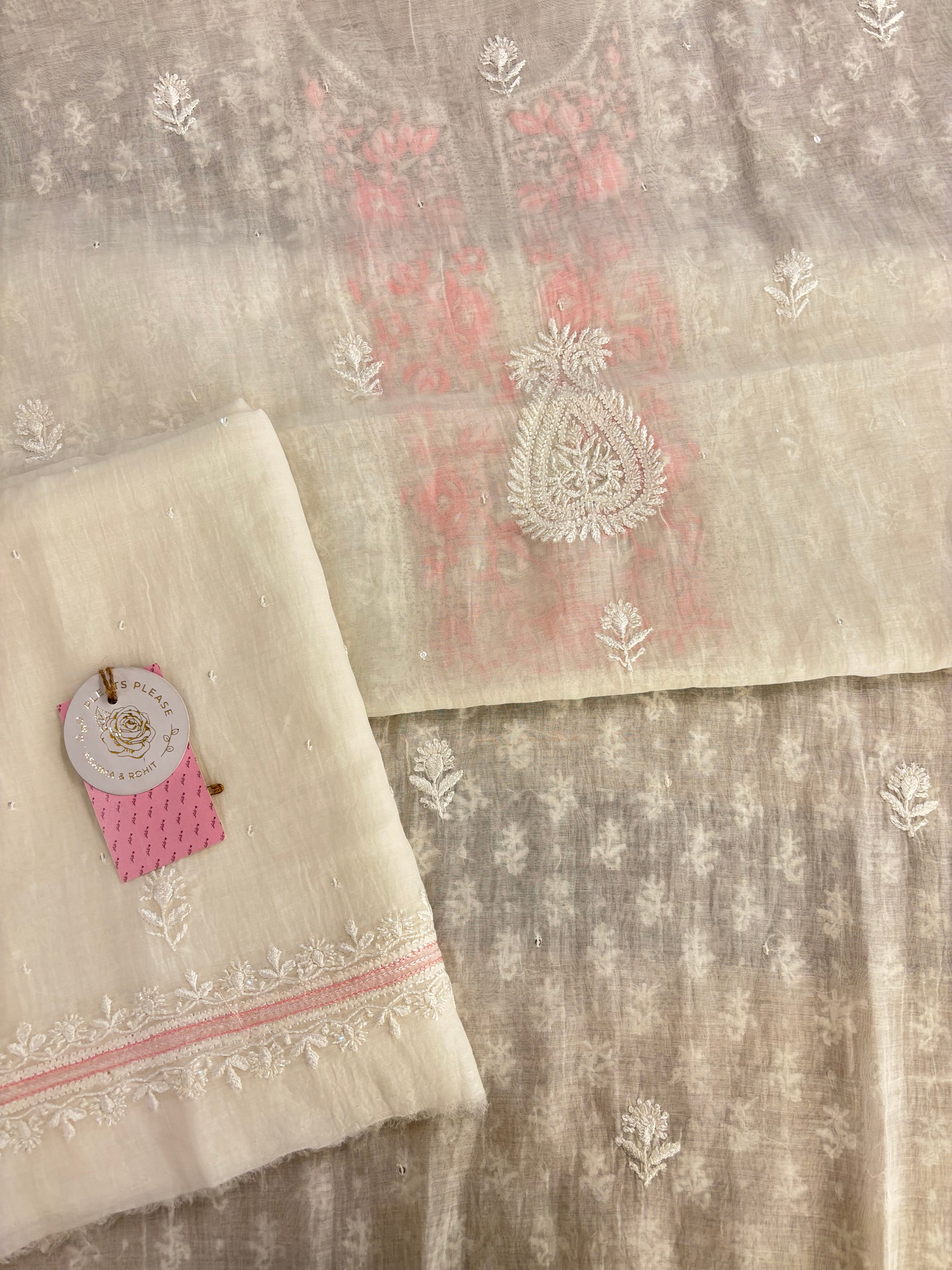 Dyeable Chanderi Parsi Gara Chikankari Kurta & Dupatta