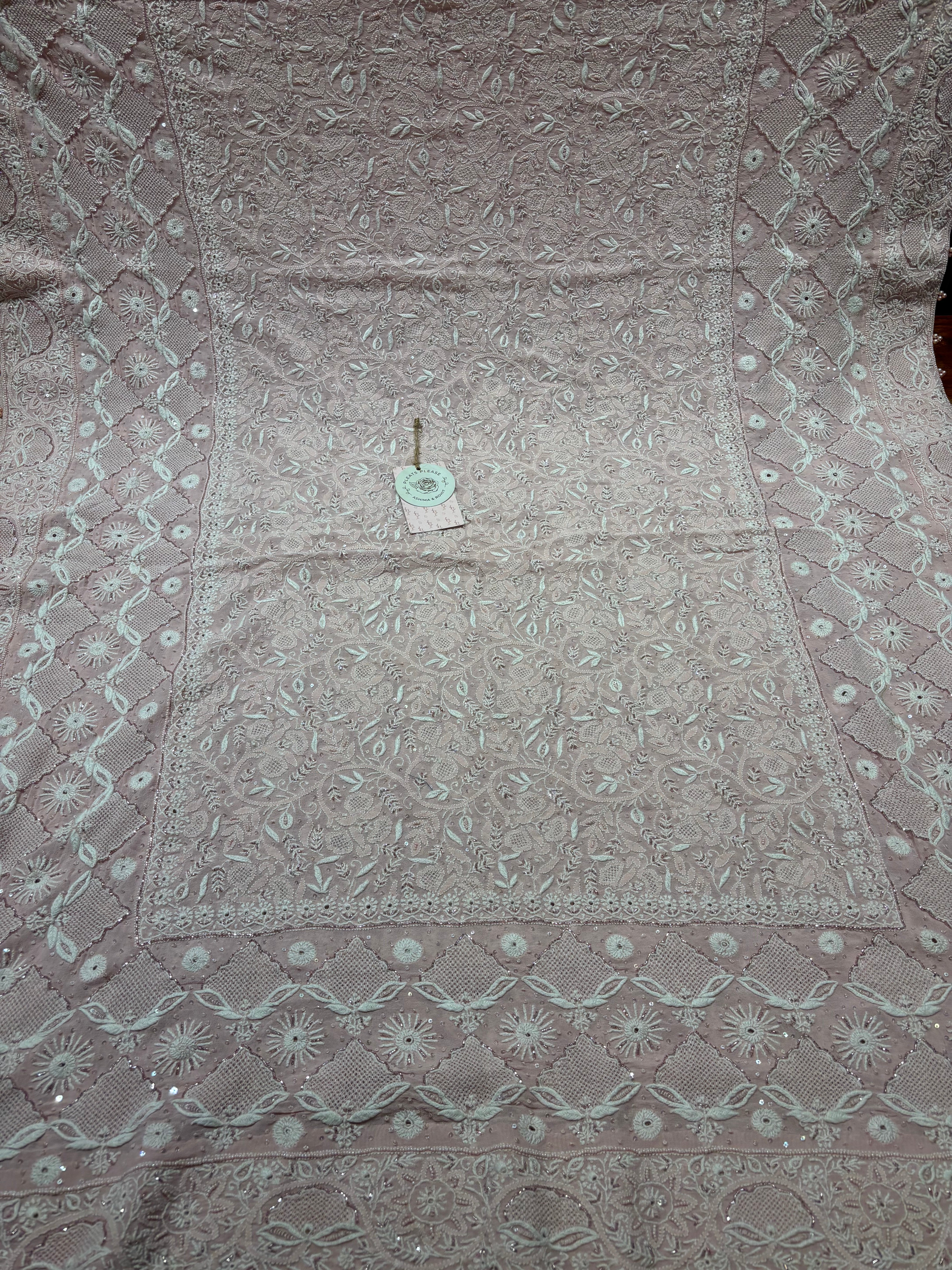 Pink Pure And Premium Georgette Chikankari Kurta And Heavy Dupatta Set