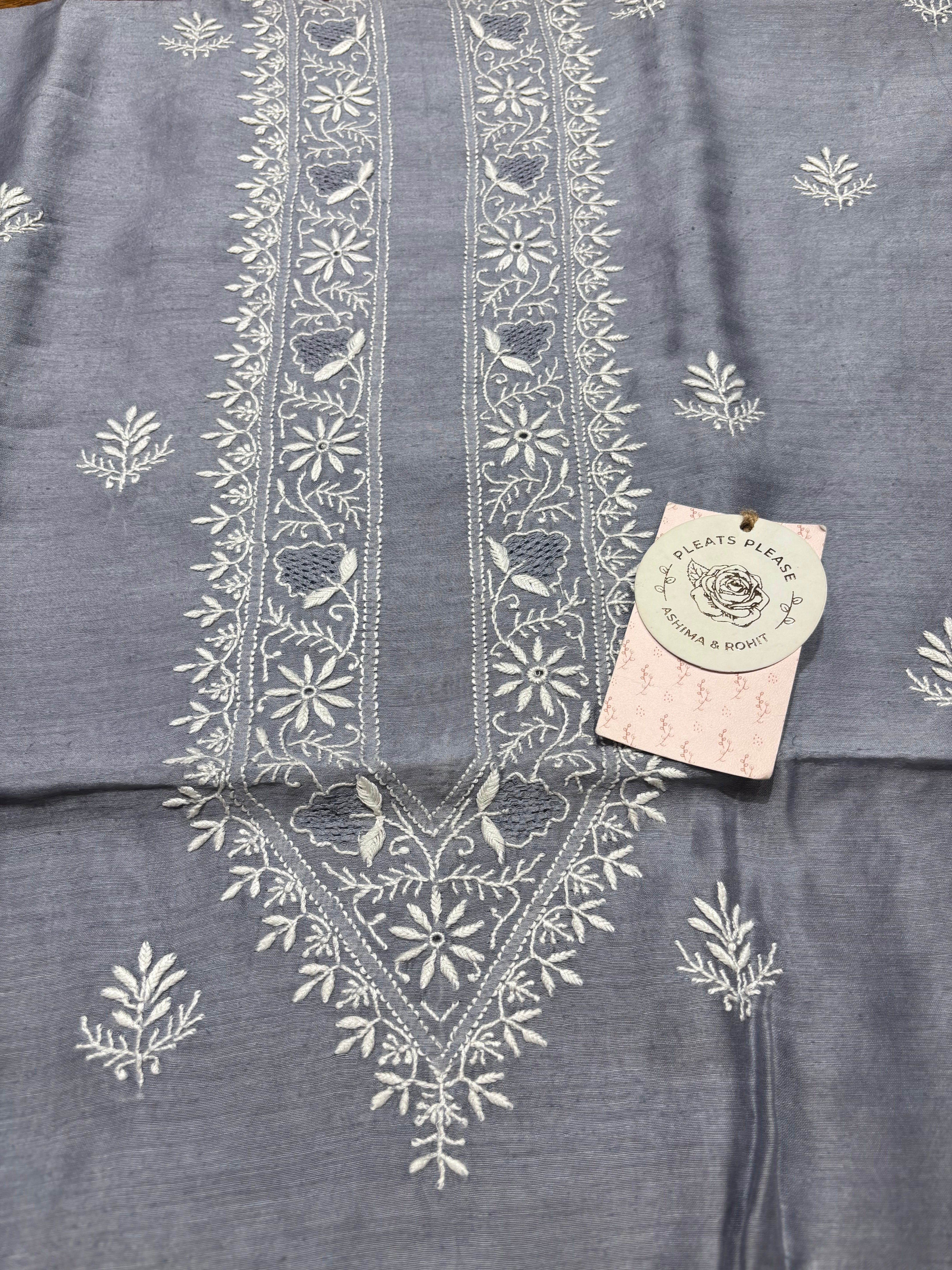 Greyish Blue Linen Chikankari Men’s Kurta Fabric