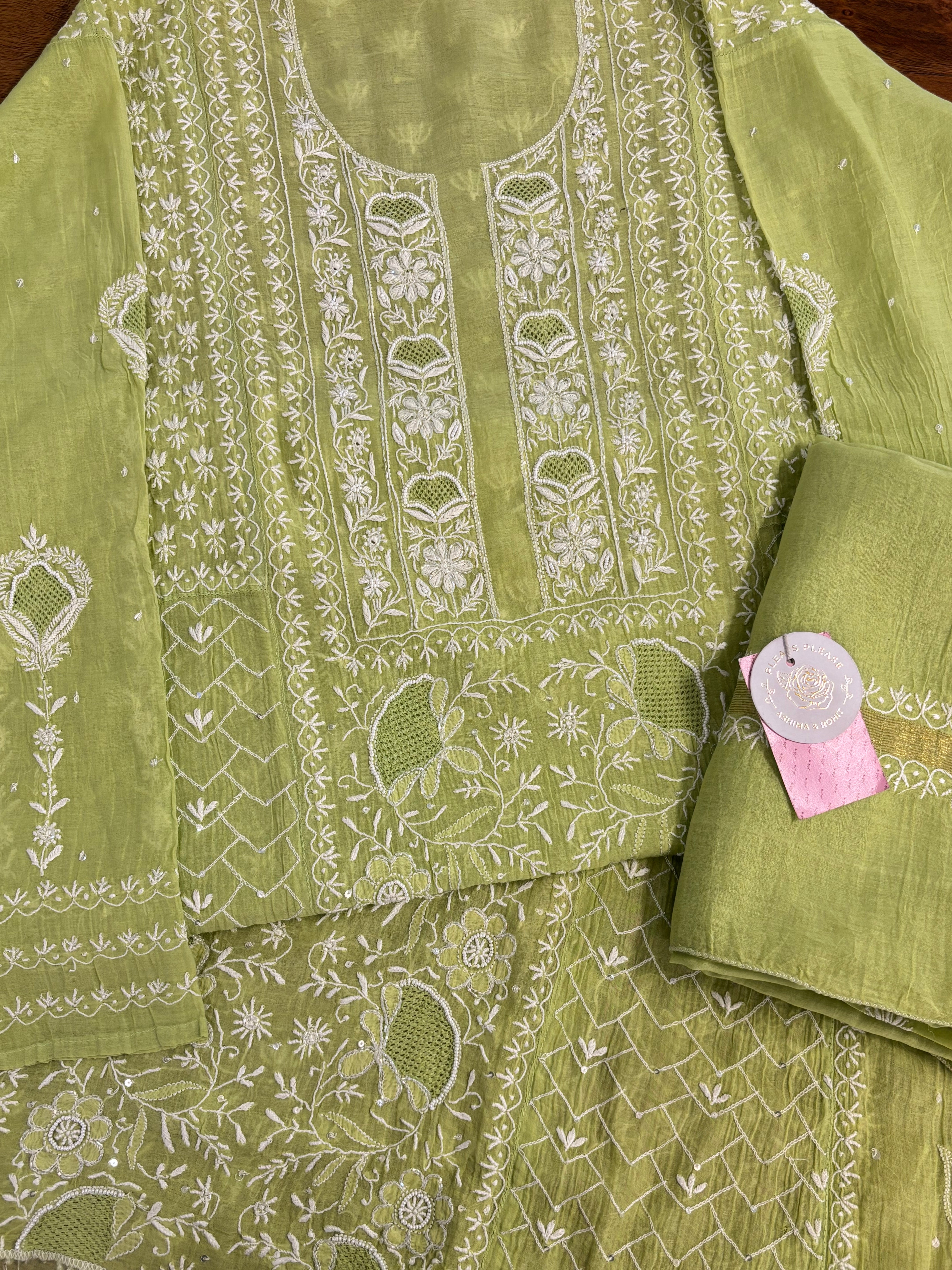 Chanderi Mul Chikankari A-line Kurta & Dupatta