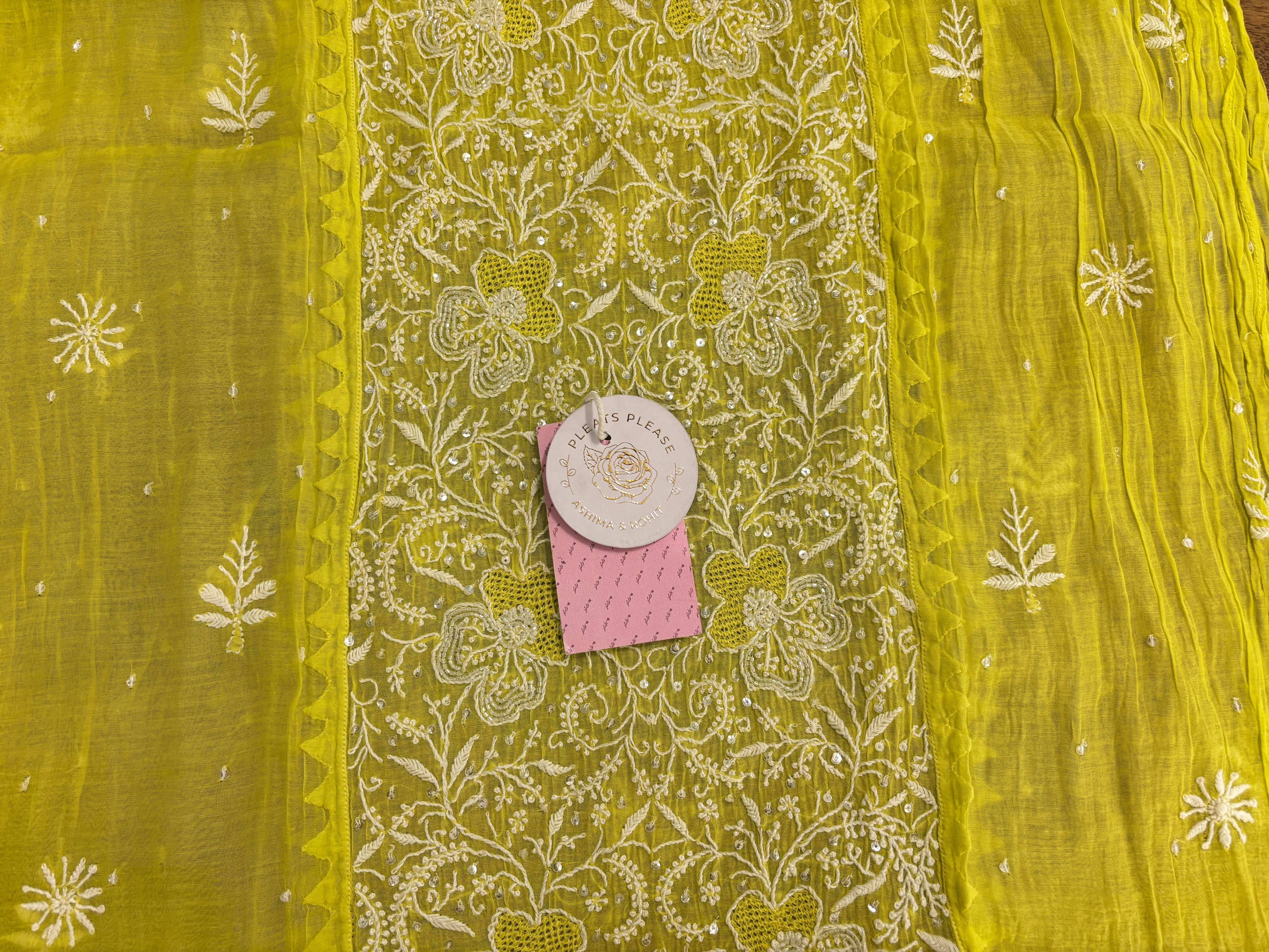 Neon Green Chanderi Mul Chikankari Kurta & Dupatta