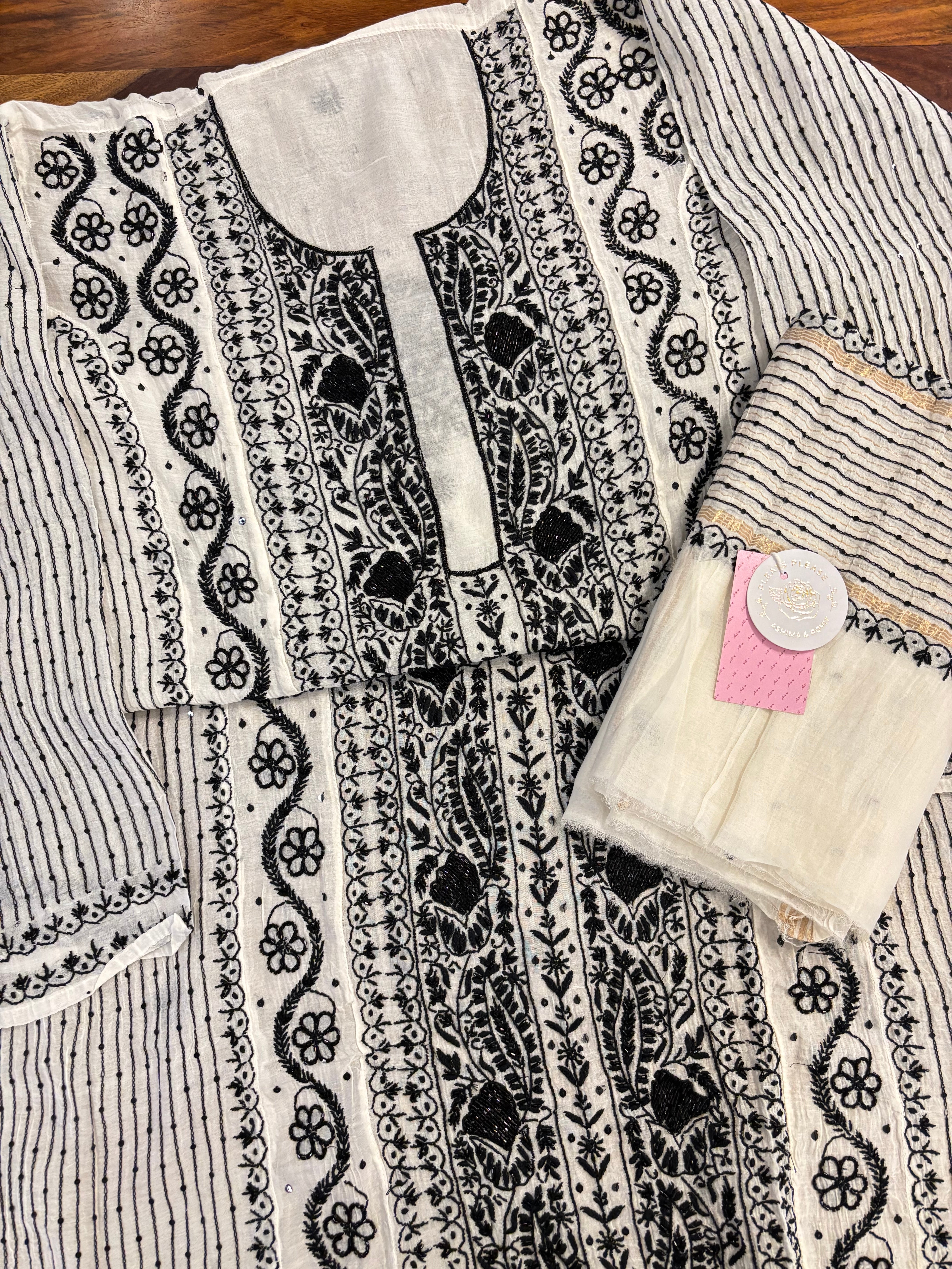 Dyeable Chanderi Mul Chikankari Kurta & Dupatta
