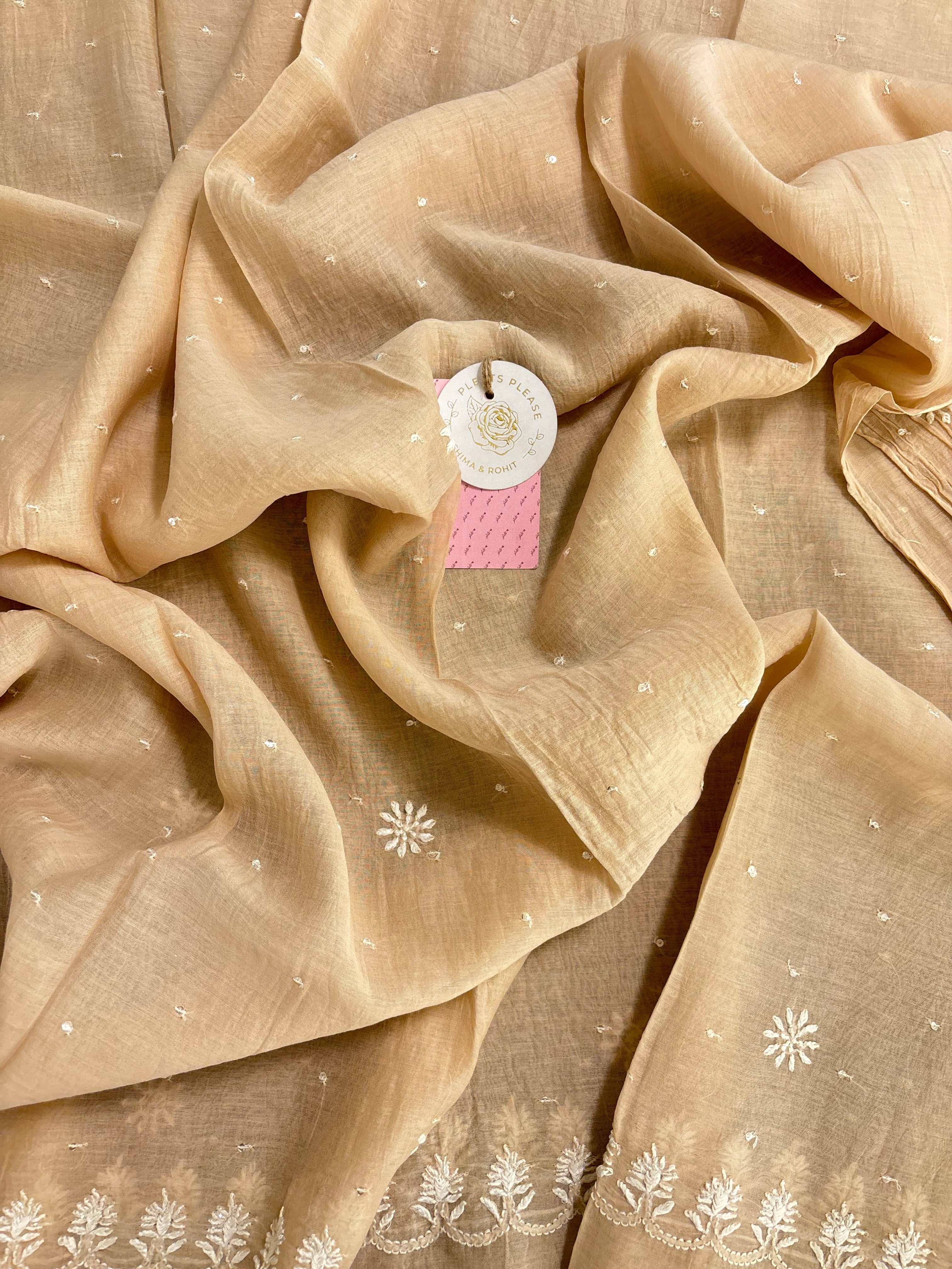Pastel Peach Chanderi Chikankari Kurta & Dupatta