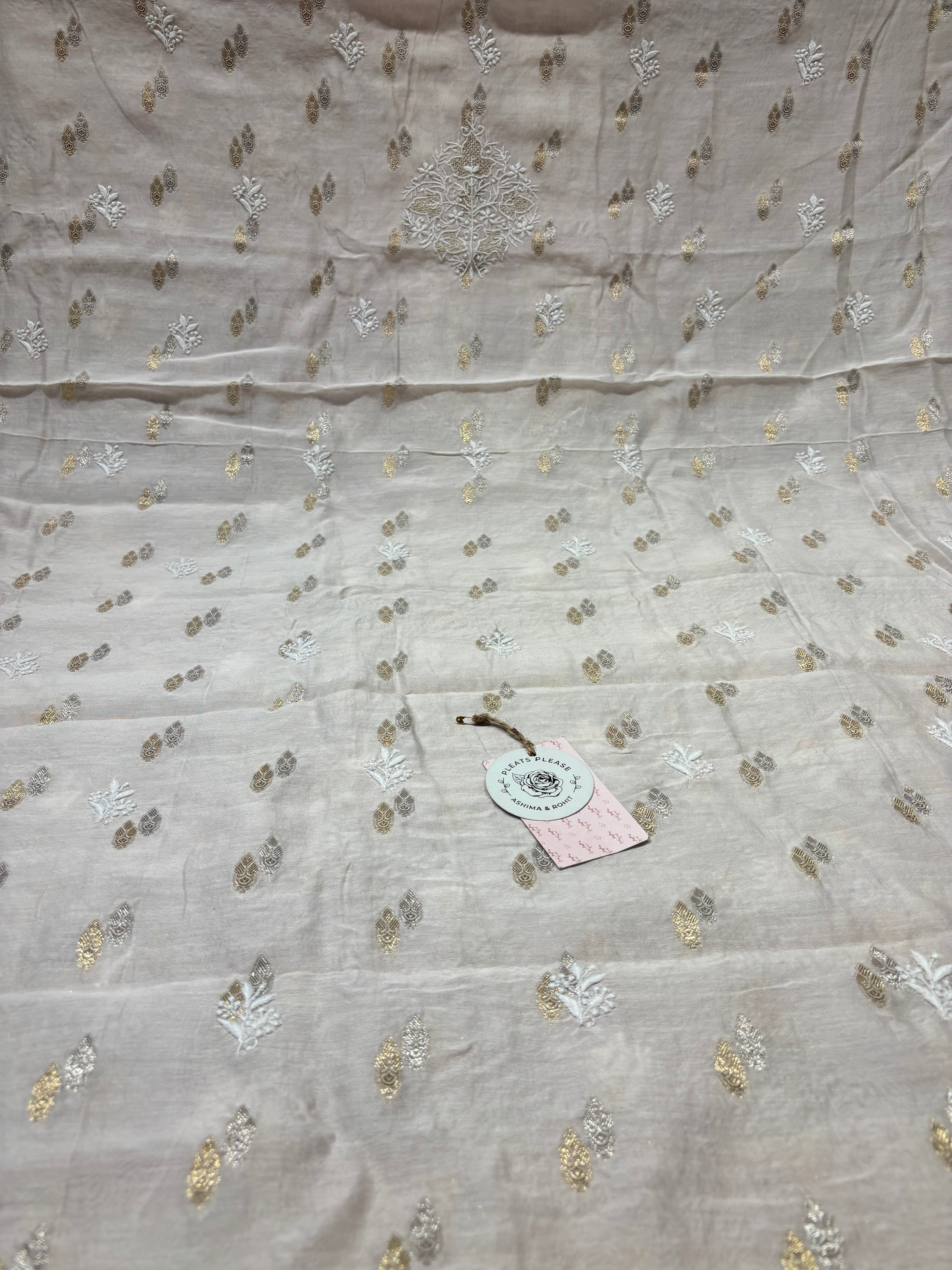 Nude Pink Chanderi Silk Chikankari Men’s Kurta Fabric