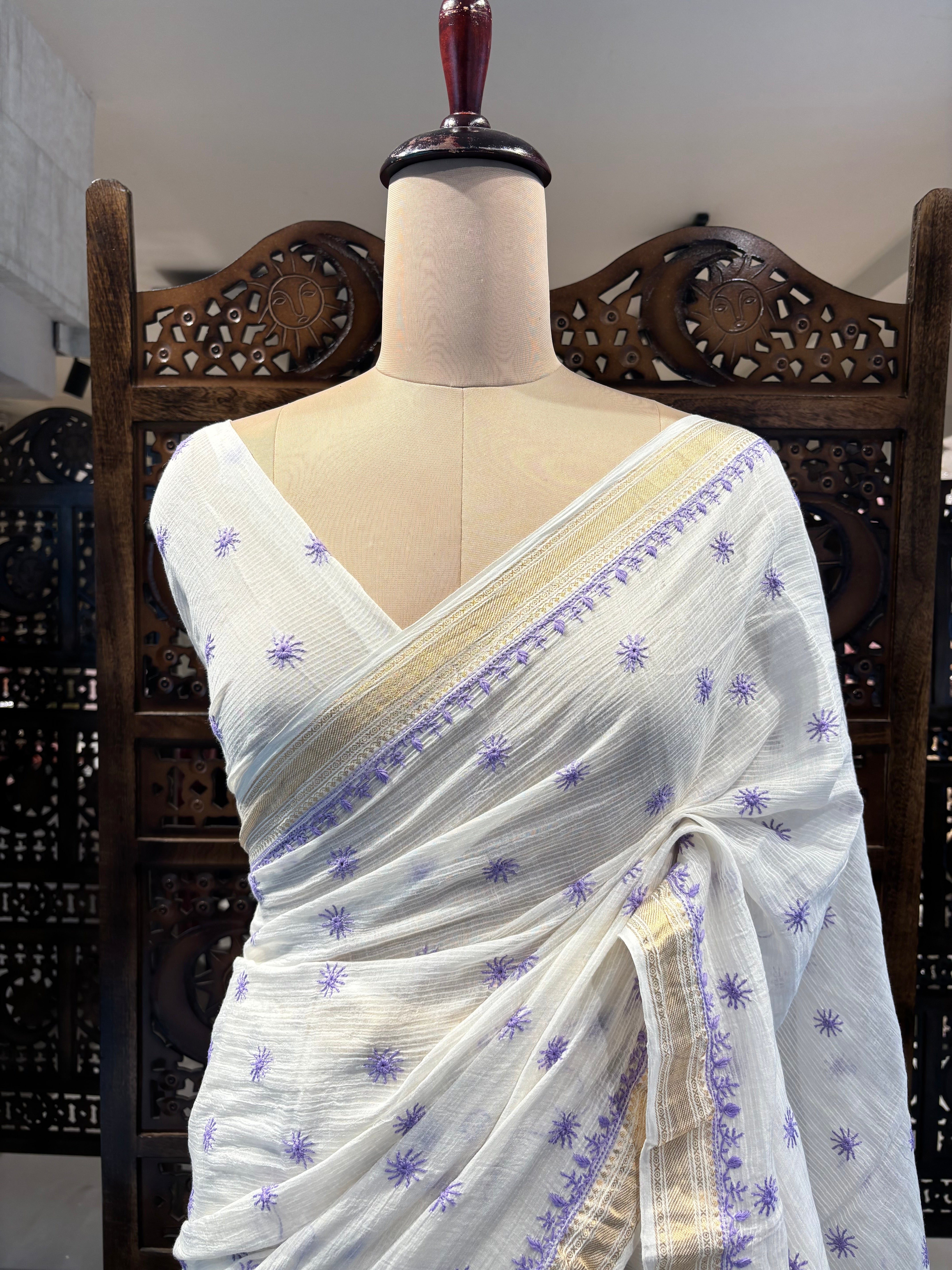 Dyeable Pure Chanderi Maheshwari Chikankari Saree