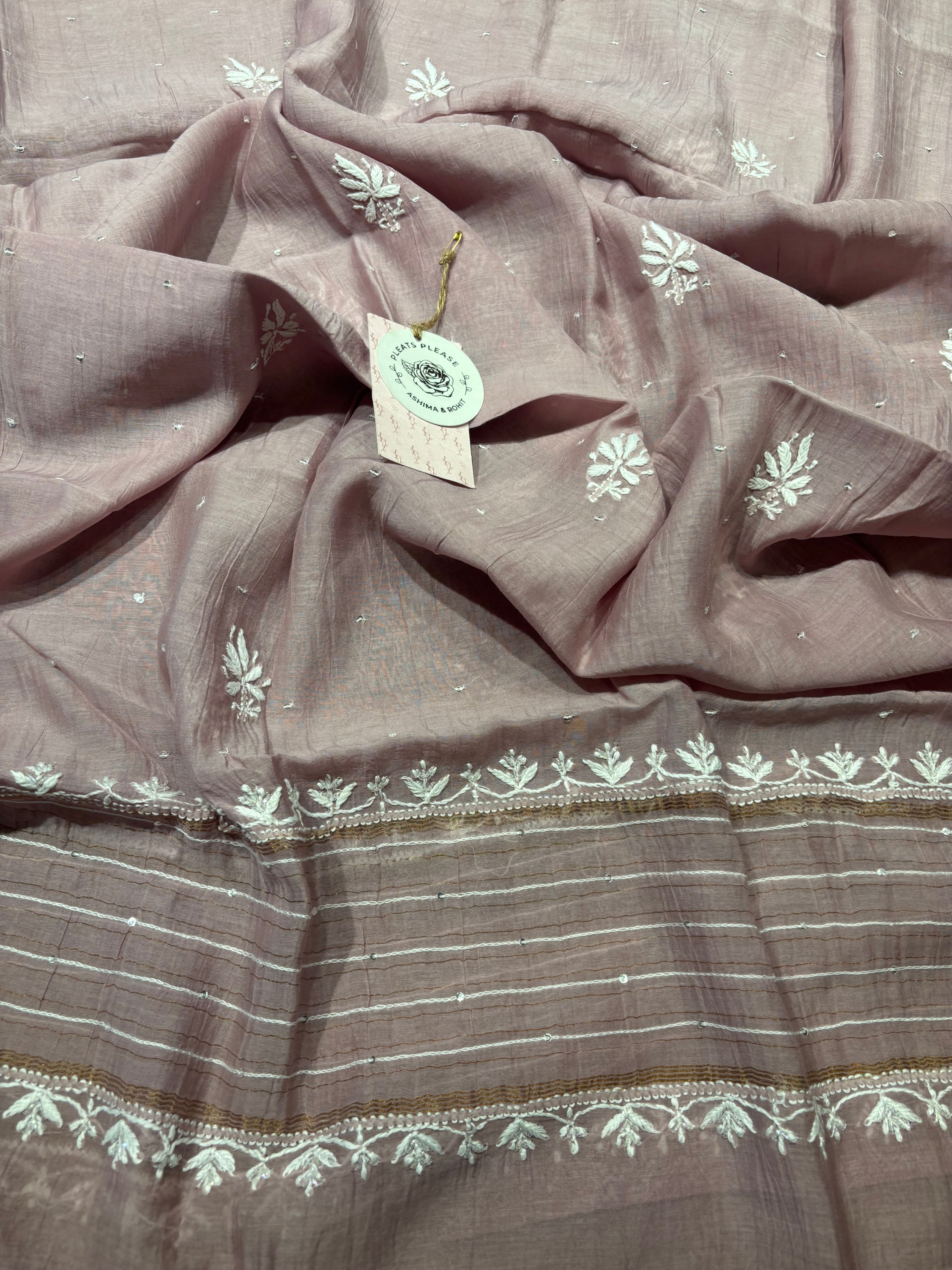 Lavender Latte Chanderi Mul Chikankari Kurta and Dupatta set