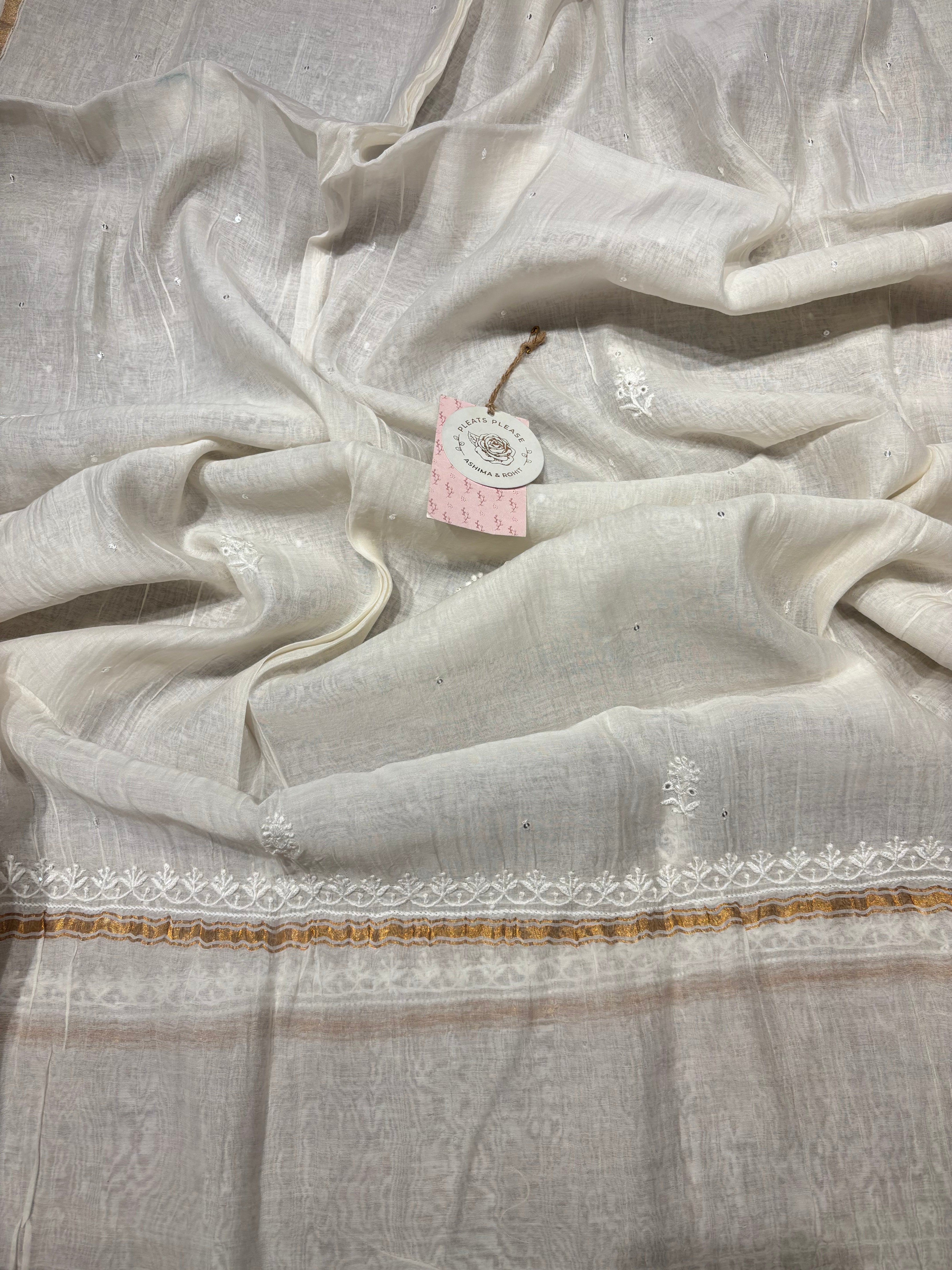 Dyeable Chanderi Mul Chikankari Kurta and Dupatta set