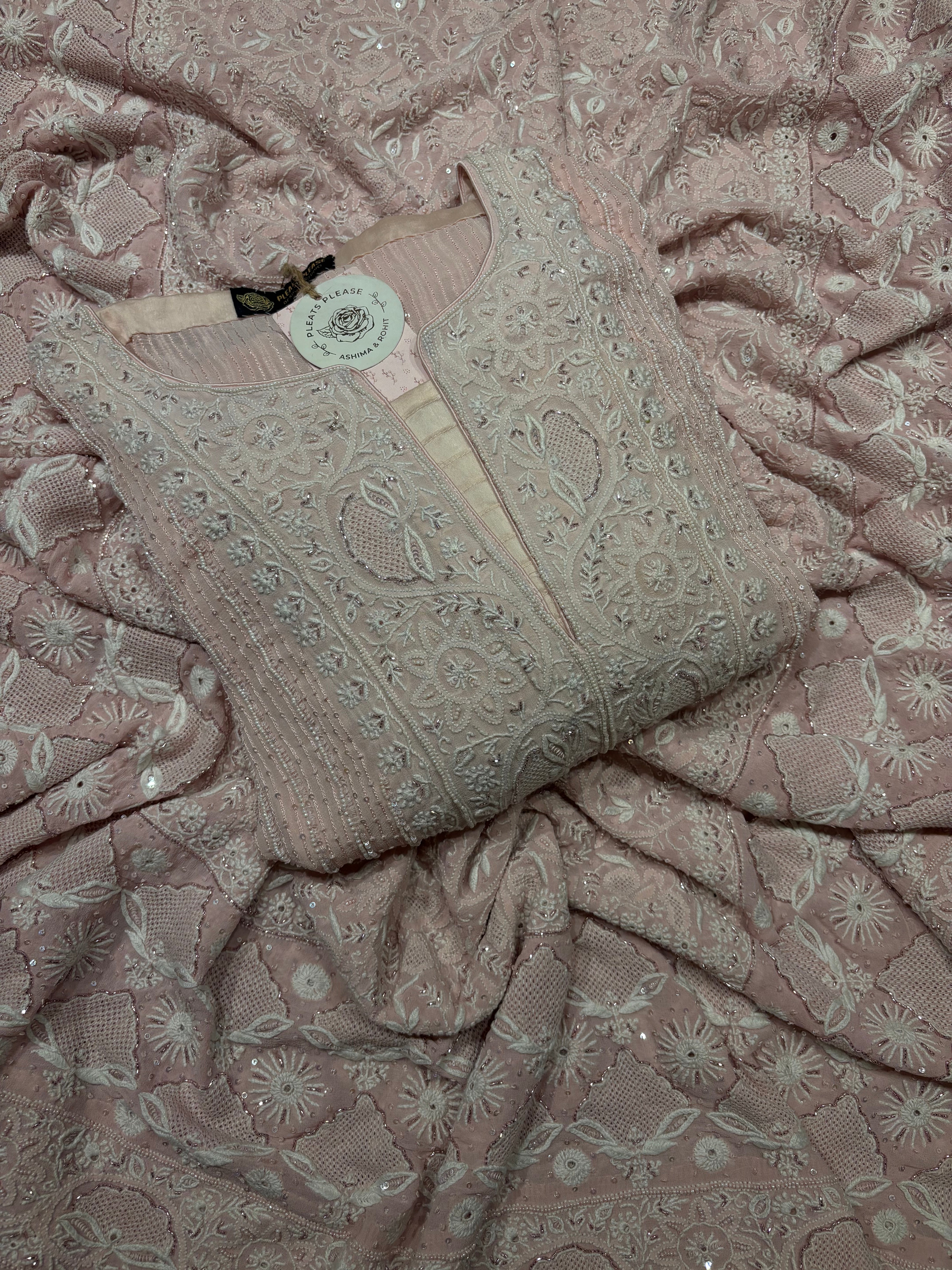 Pink Pure And Premium Georgette Chikankari Kurta And Heavy Dupatta Set