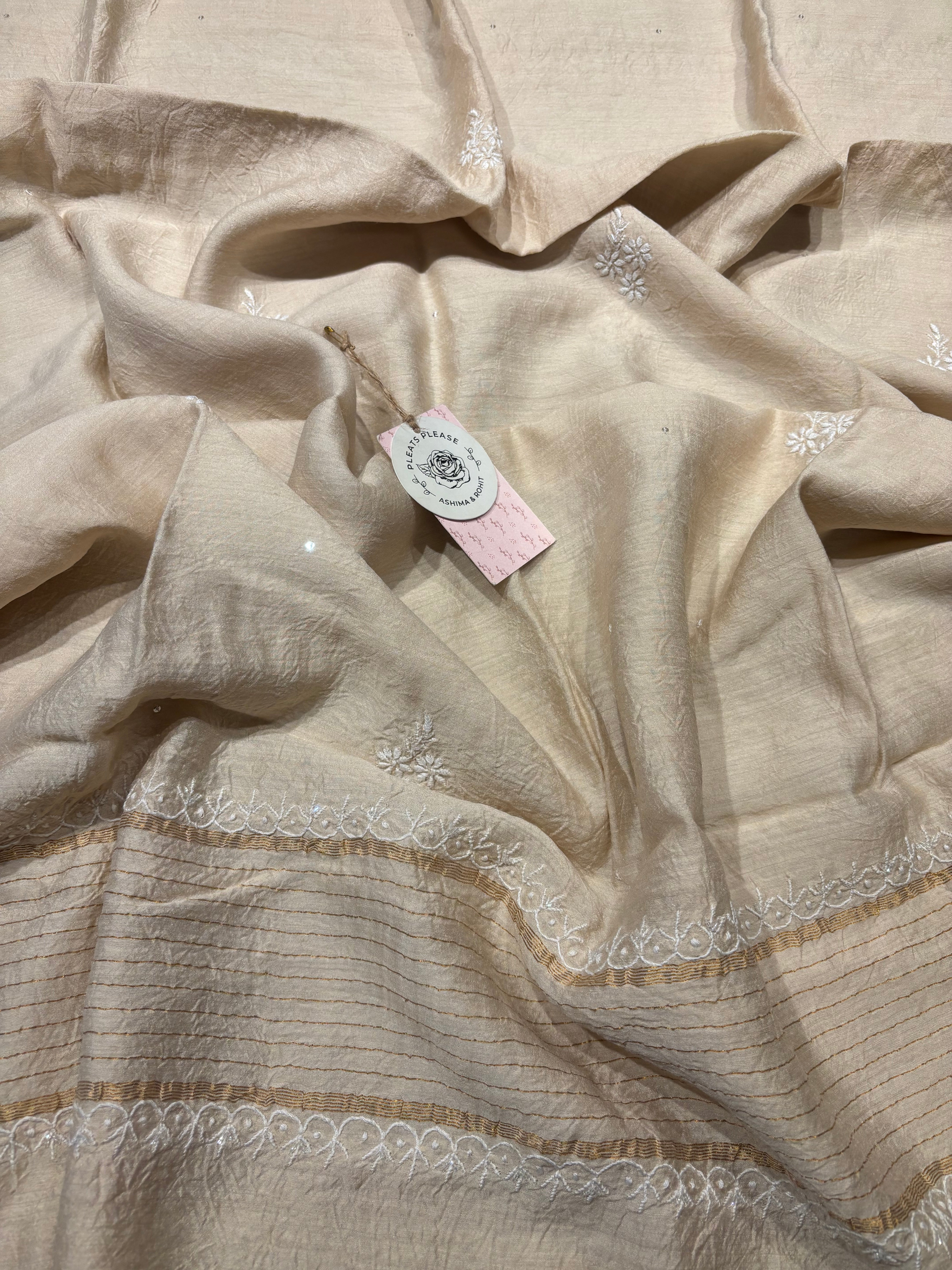 Dyeable Monga Silk Chikankari Kurta And Dupatta Set