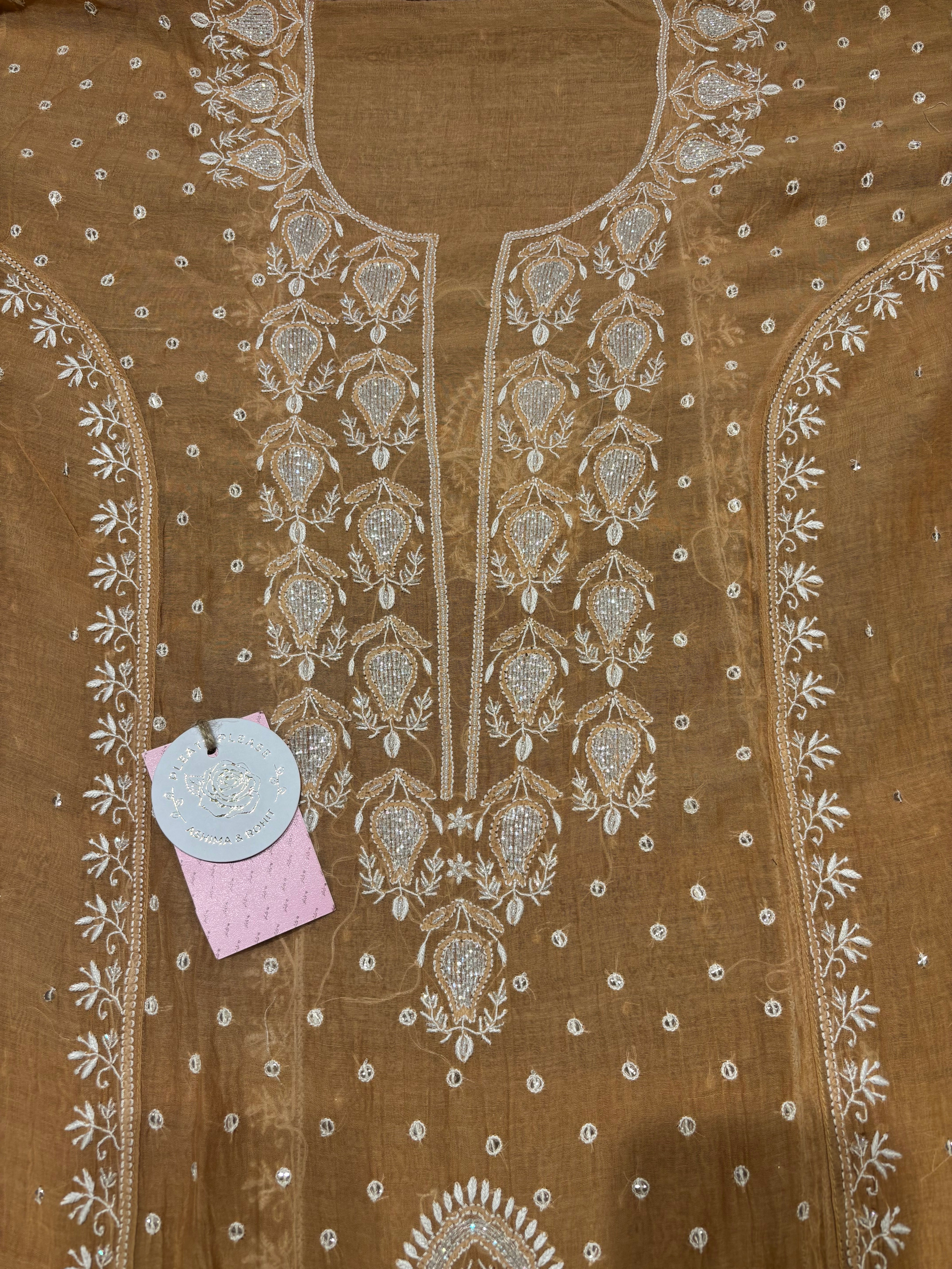 Chocolate Brown Chanderi Mul Chikankari Kurta & Dupatta Set