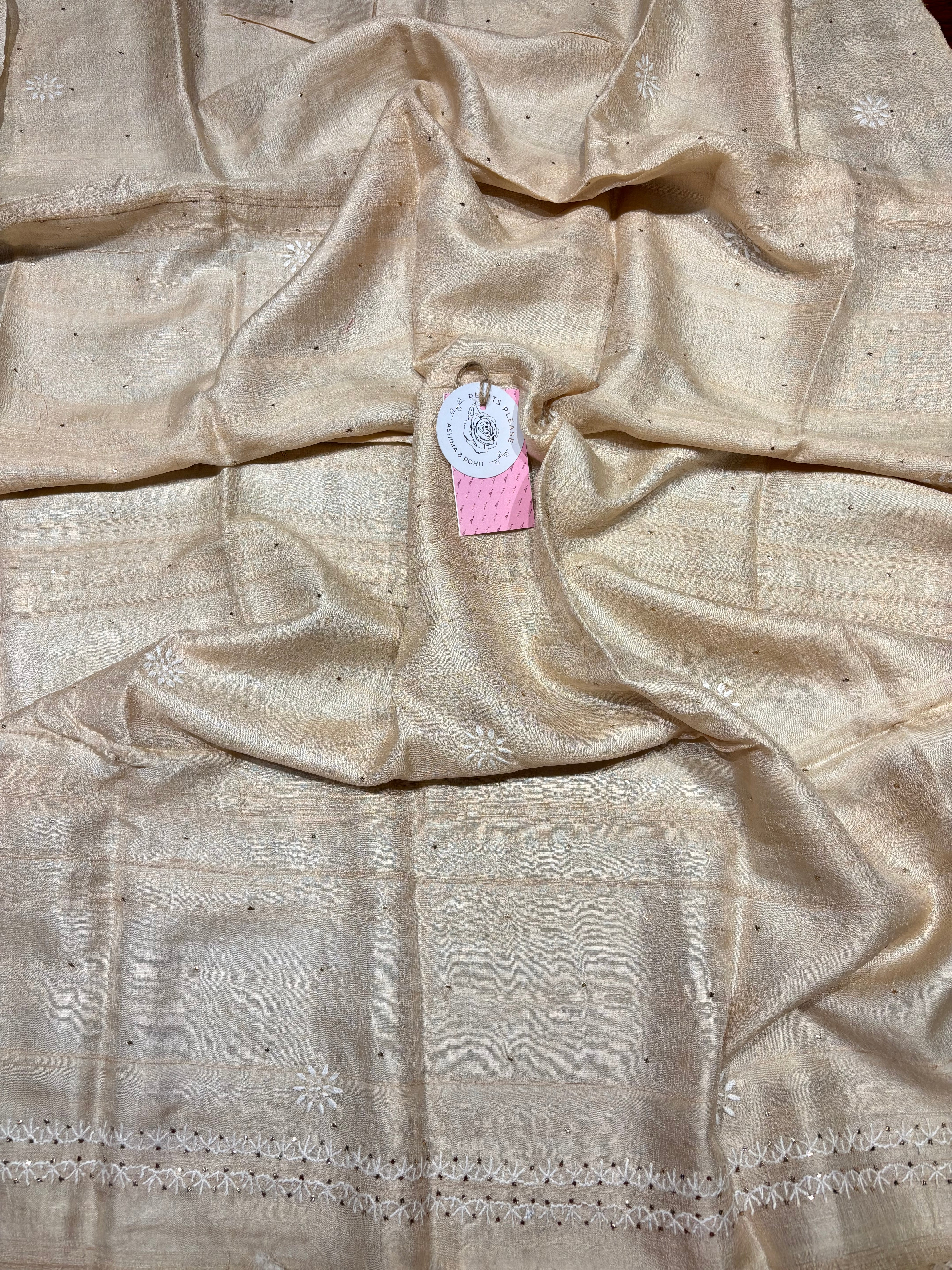 Dyeable Pure & Premium Tassar Silk Chikankari Kurta & Dupatta Set