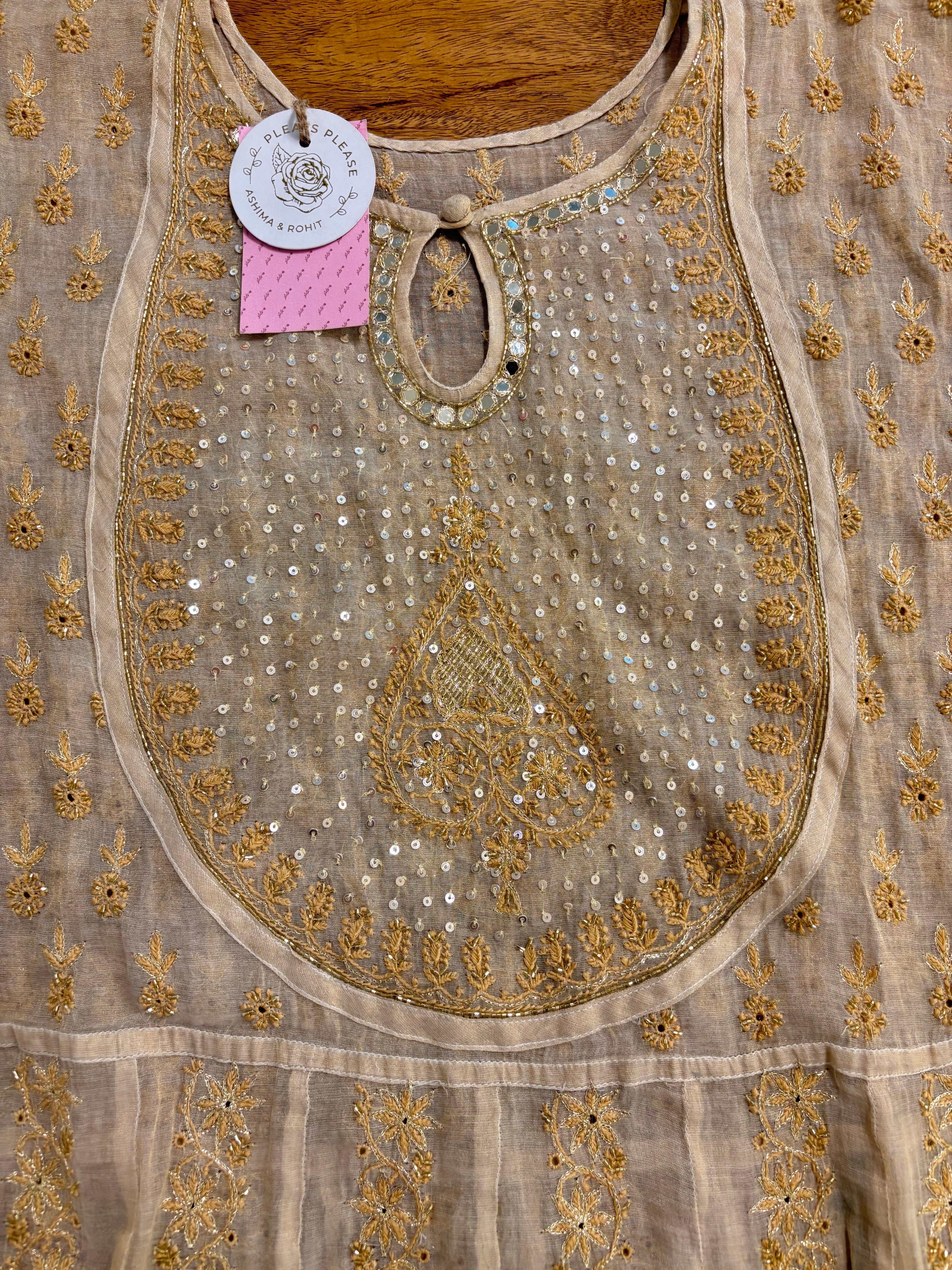 Dyeable Pure & Premium Tissue Mirror Chikankari Bajirao Anarkali & Dupatta