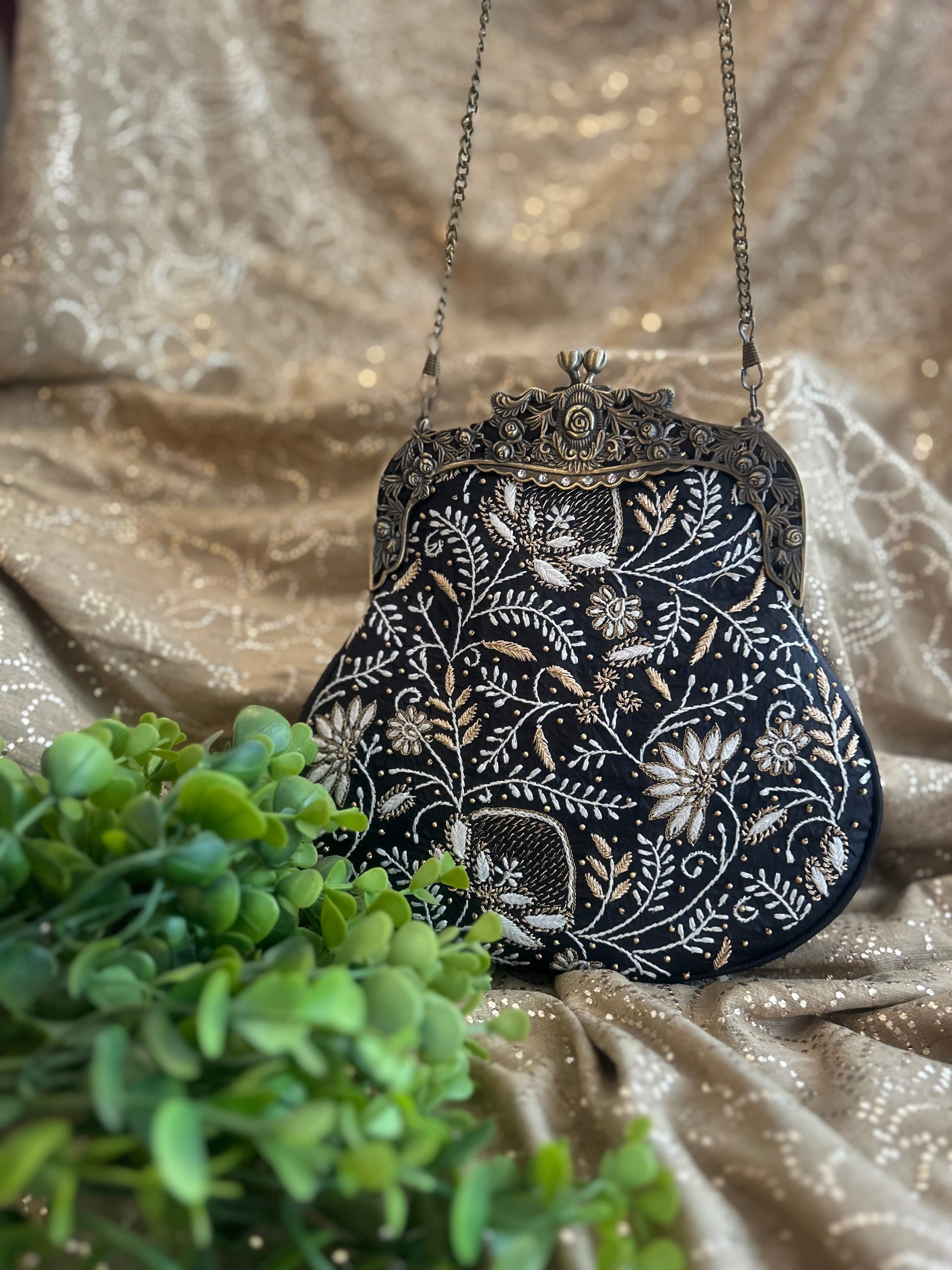 Black Chikankari Clutch Bag - Pleats PleaseChikankari