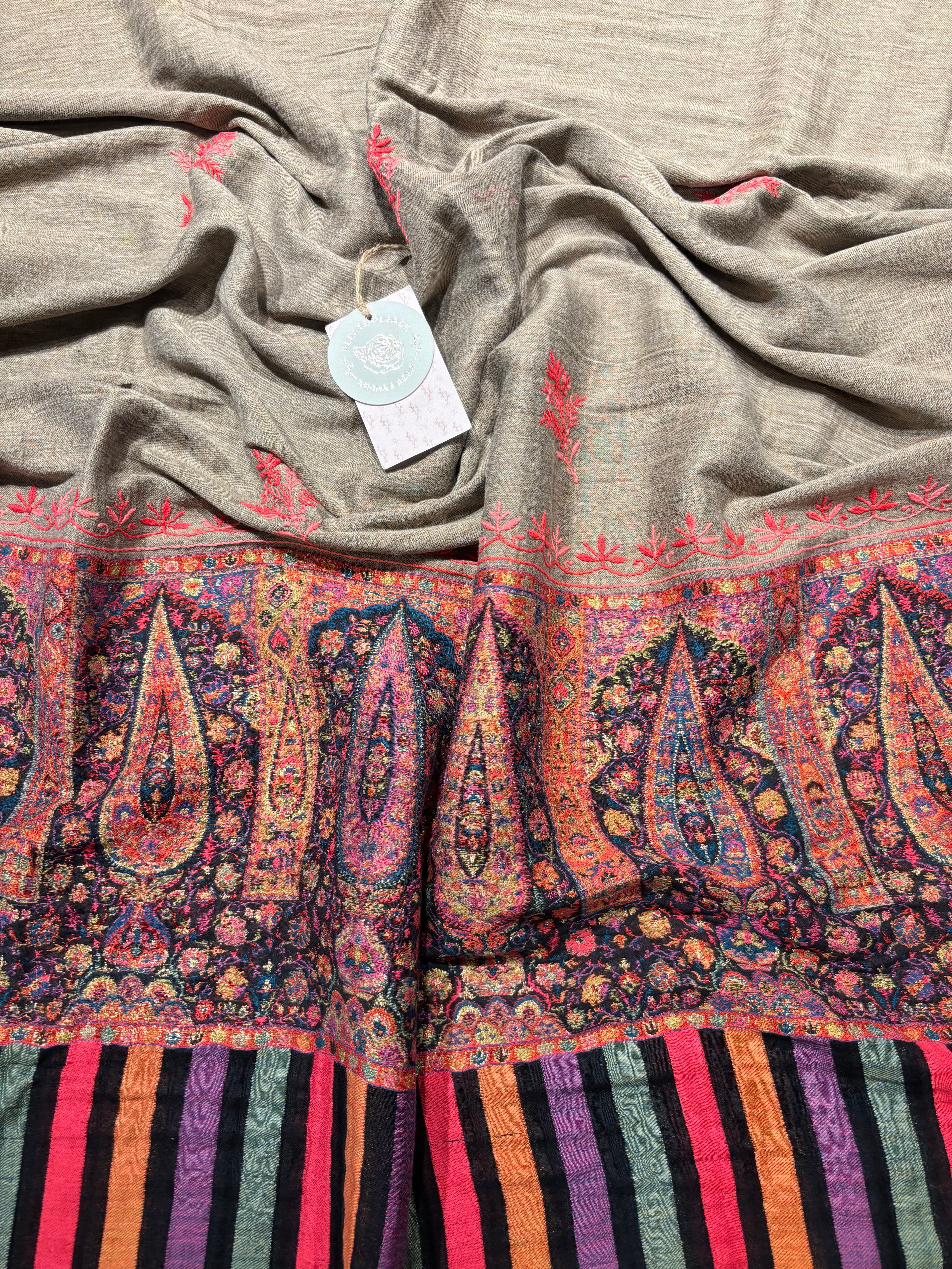 Light Grey Woollen Cashmere Chikankari Shawl