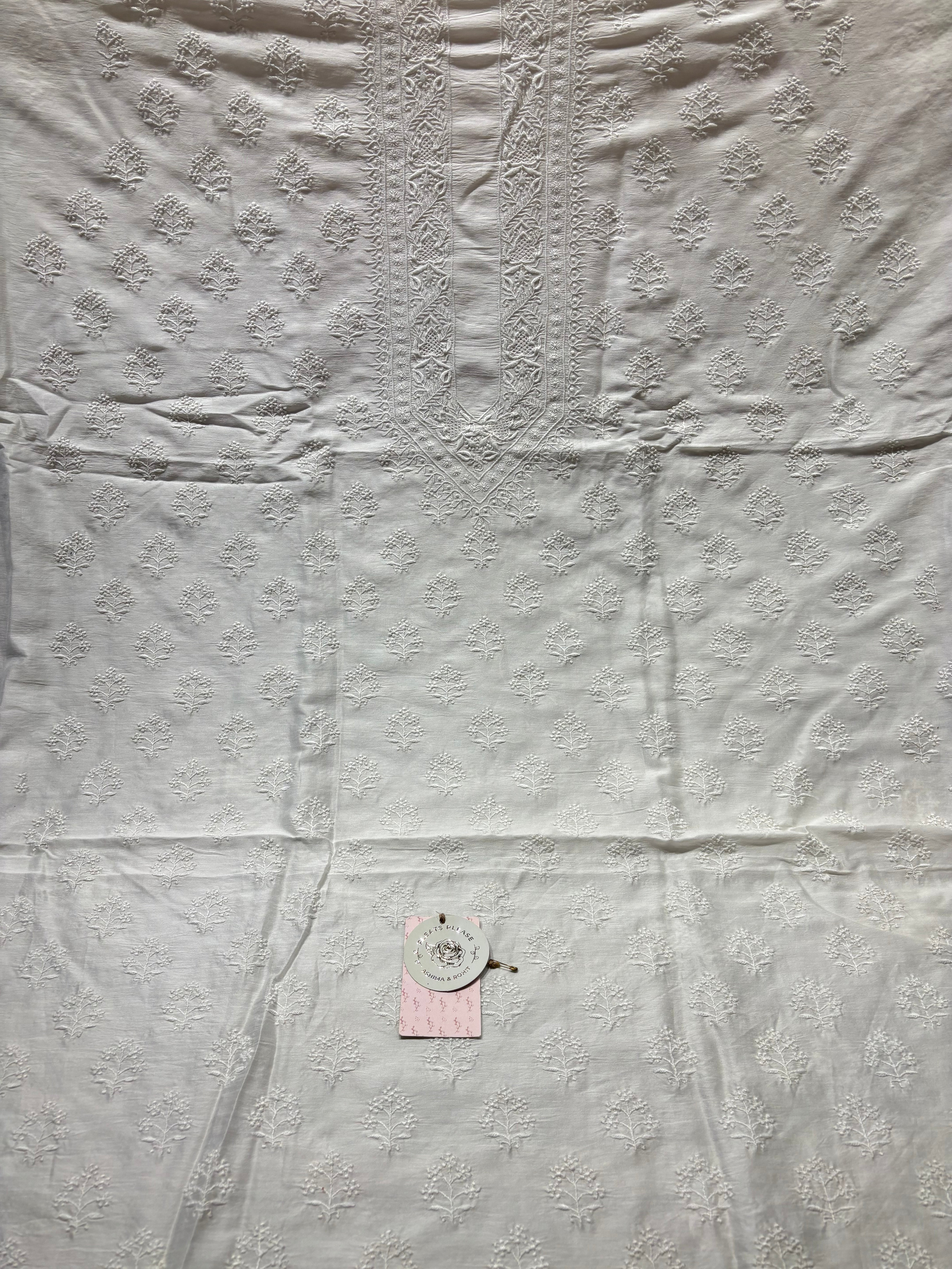 Dyeable Chanderi Silk Chikankari Men’s Kurta Fabric