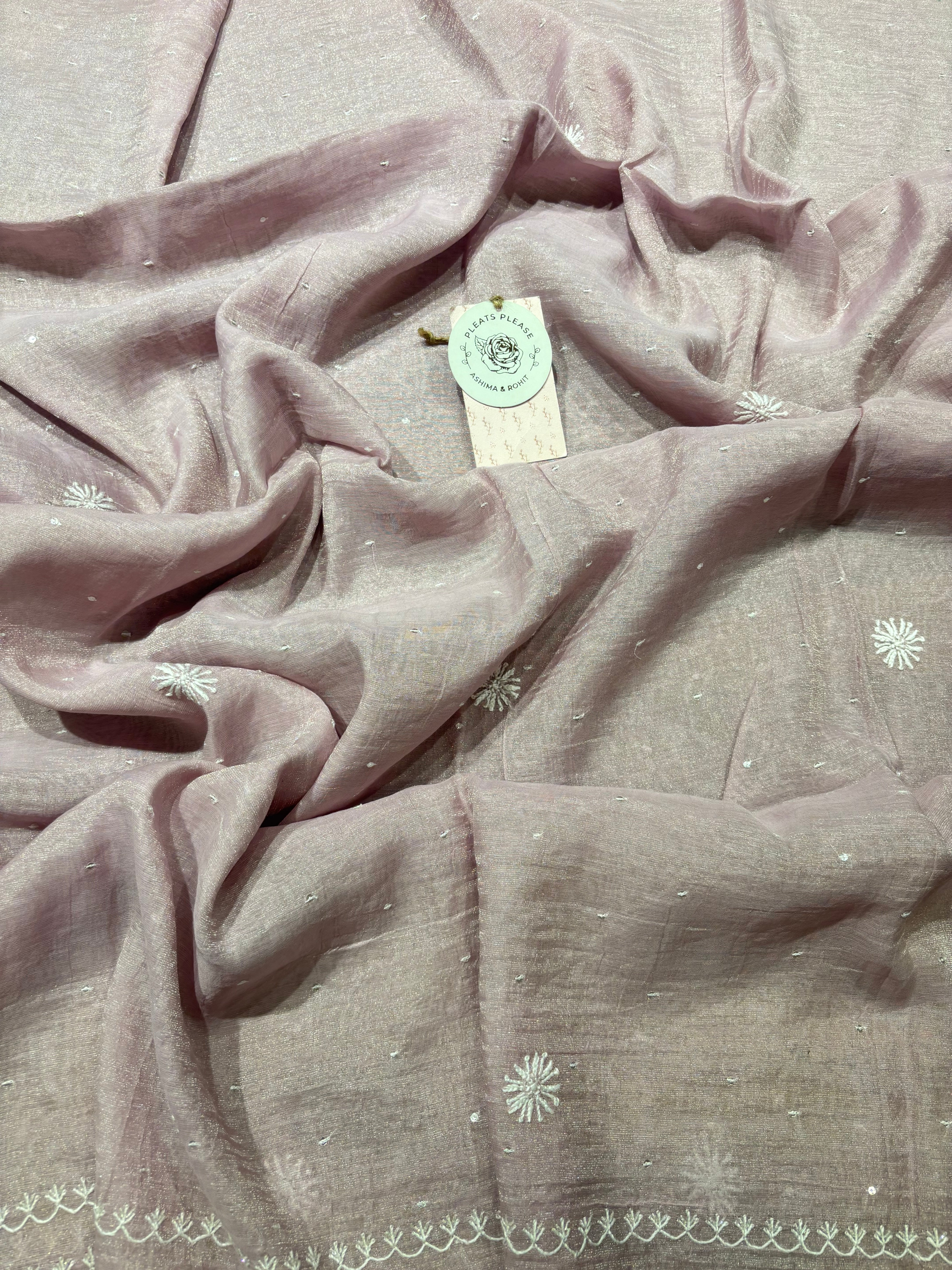 Lilac Tissue Chikankari Kalidar kurta and Dupatta set