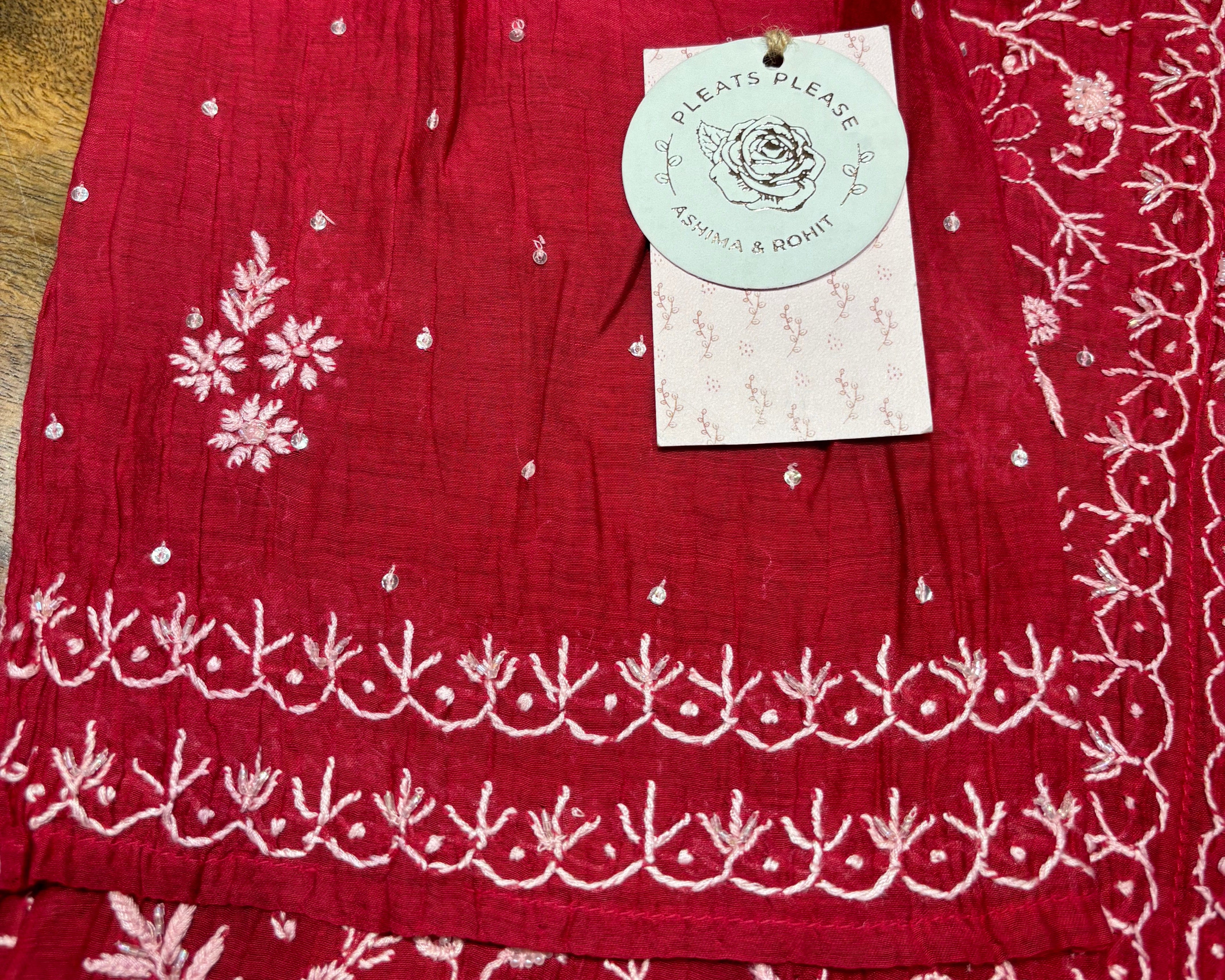 Red Chanderi Mul Chikankari Kurta & Dupatta Set