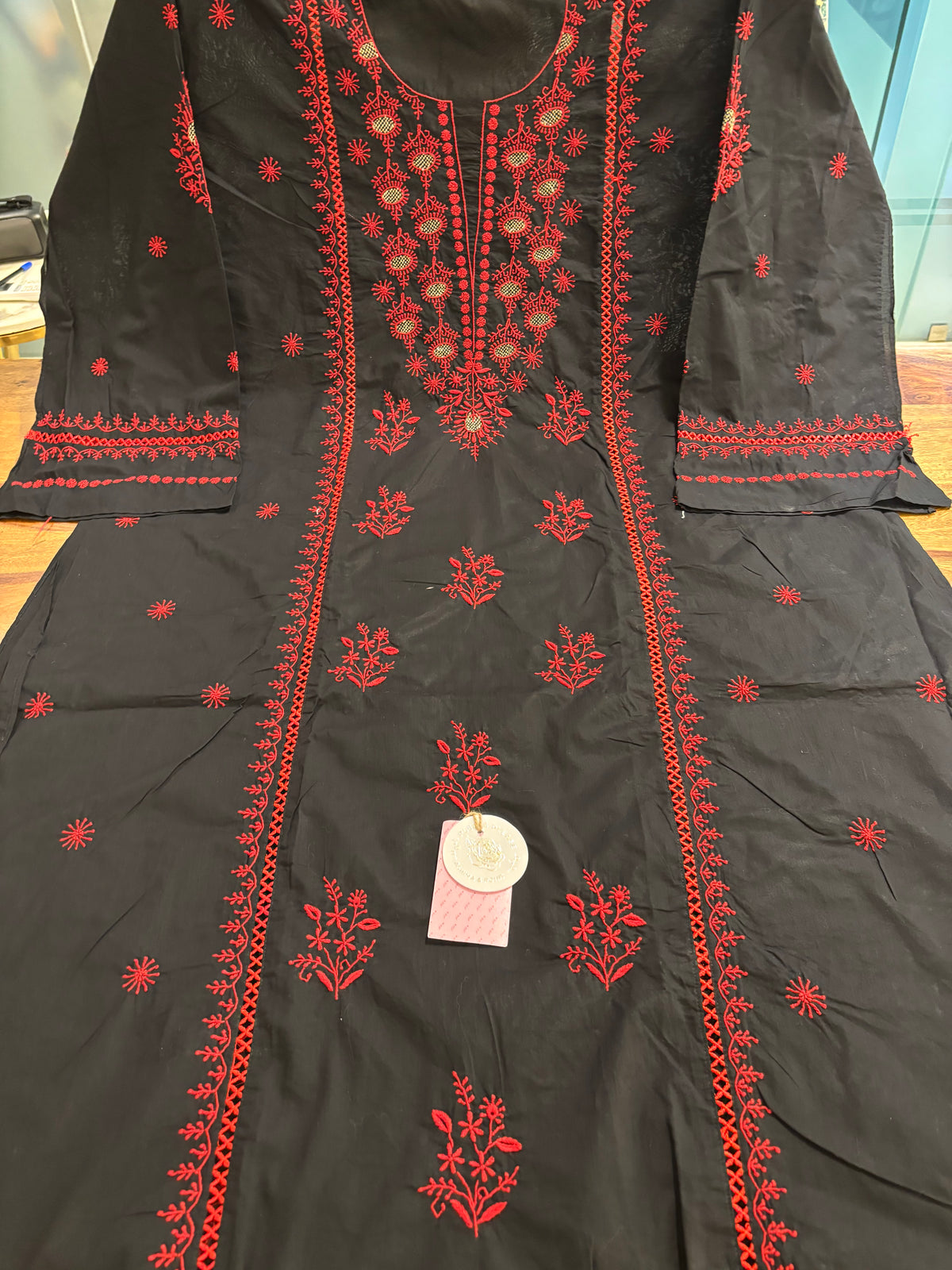 Black Cotton Chikankari Women Kurta