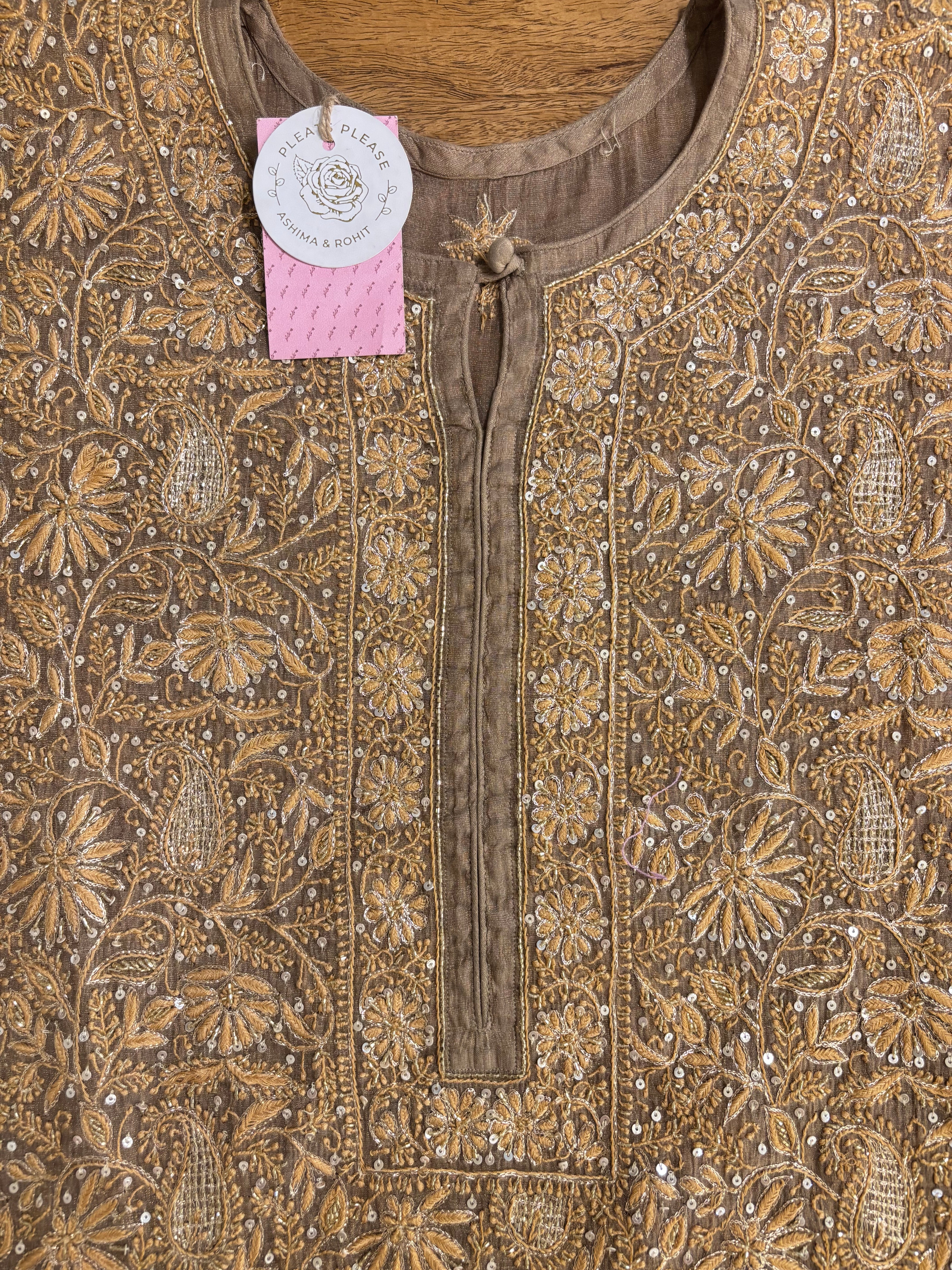 Warm Bronze Pure & Premium Tissue Chikankari Kurta & Dupatta