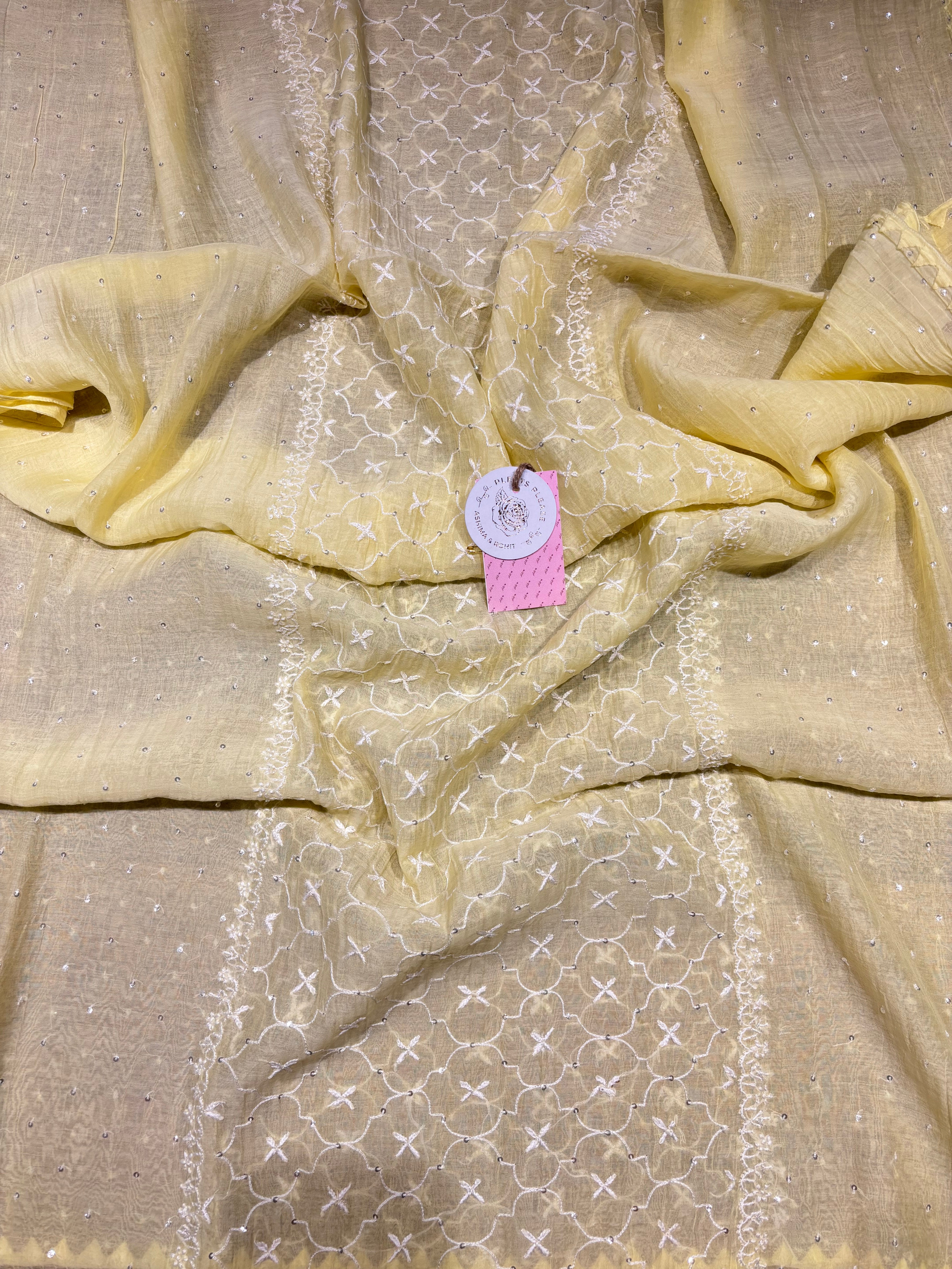 Yellow Chanderi Mul Chikankari Anarkali & Dupatta Set