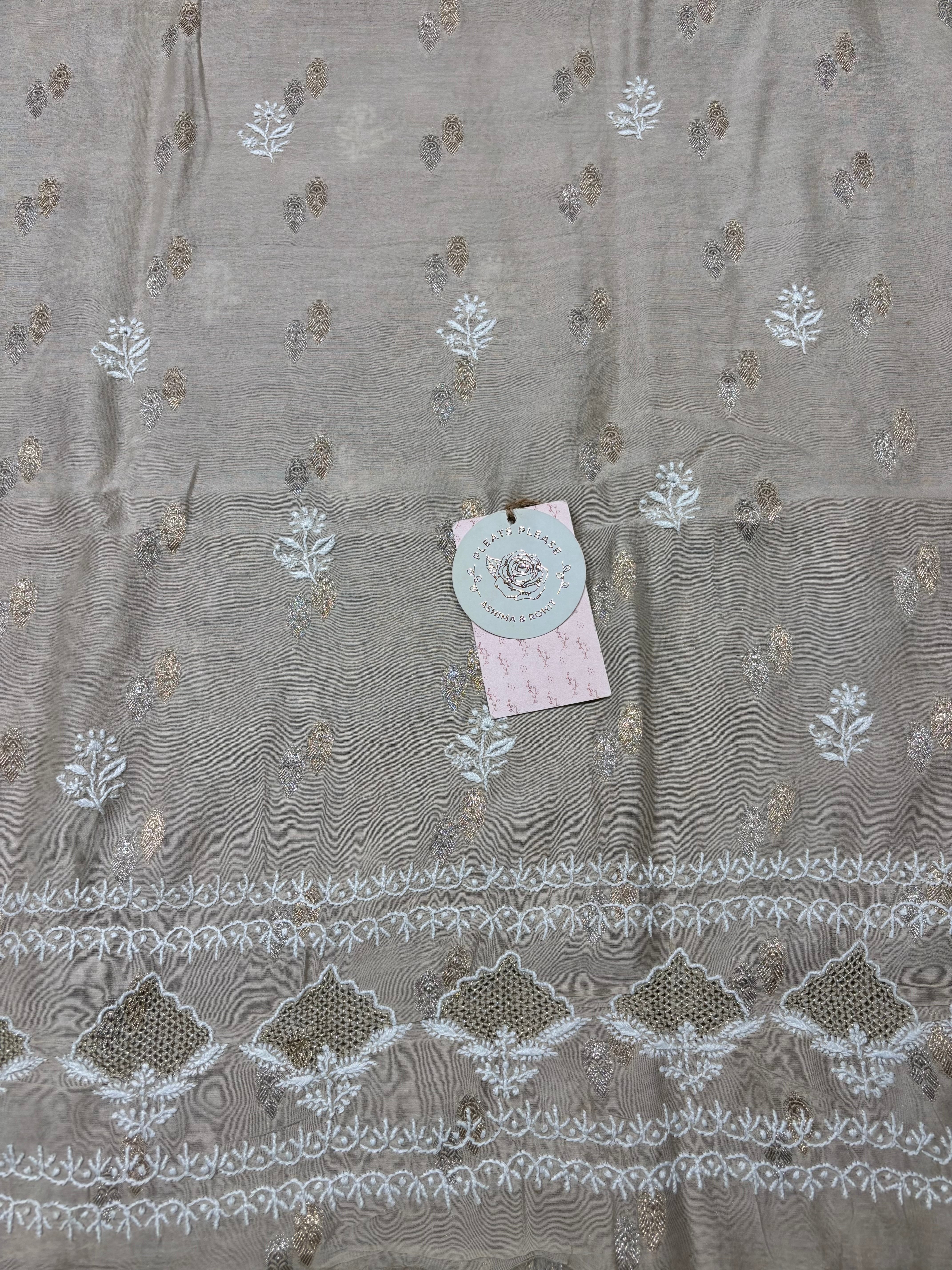 Coffee Creme Chanderi Silk Chikankari Kurta And Dupatta Fabric