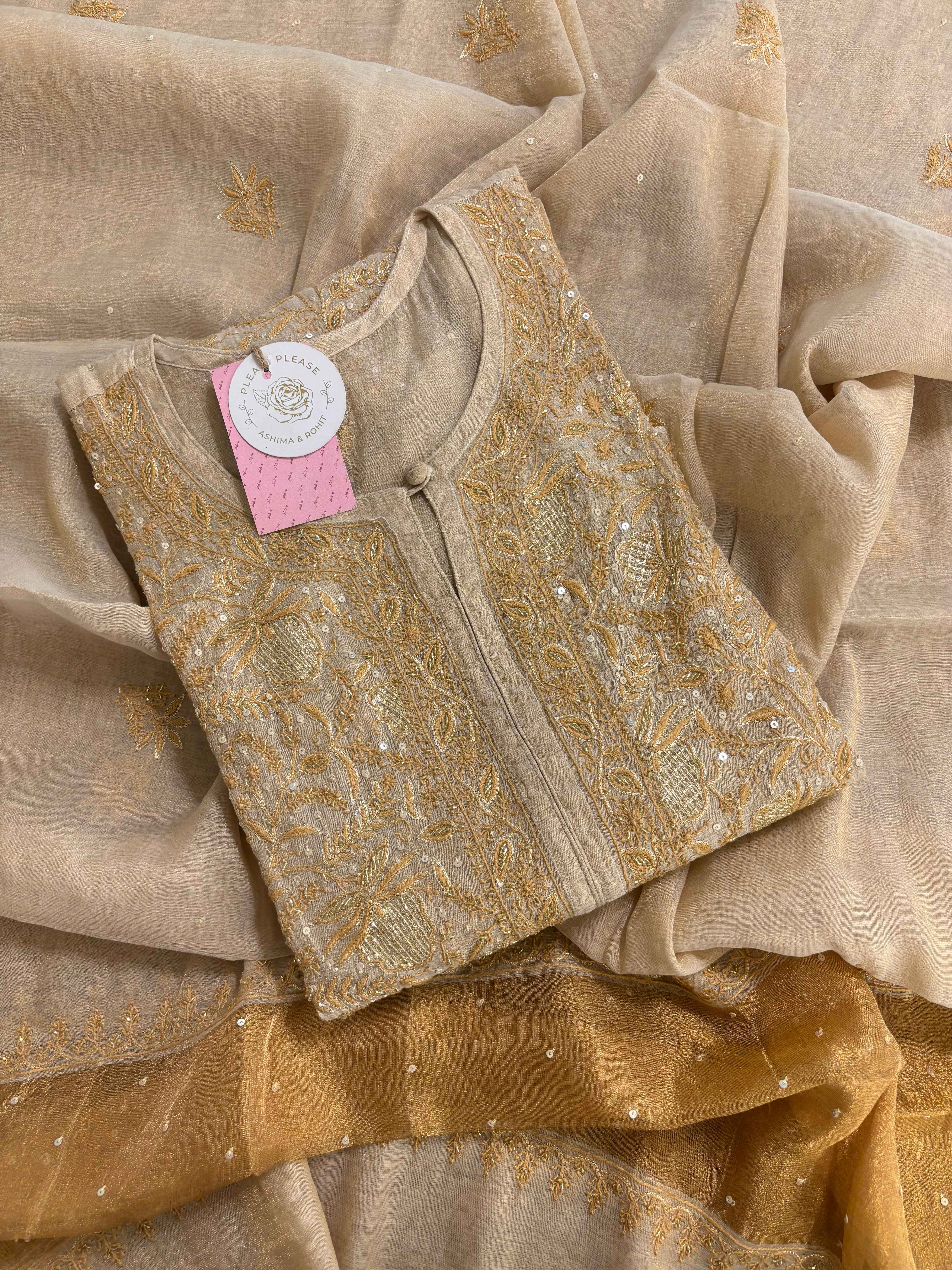 Dyeable Pure Tissue Heavy Jaal Chikankari Kurta & Dupatta