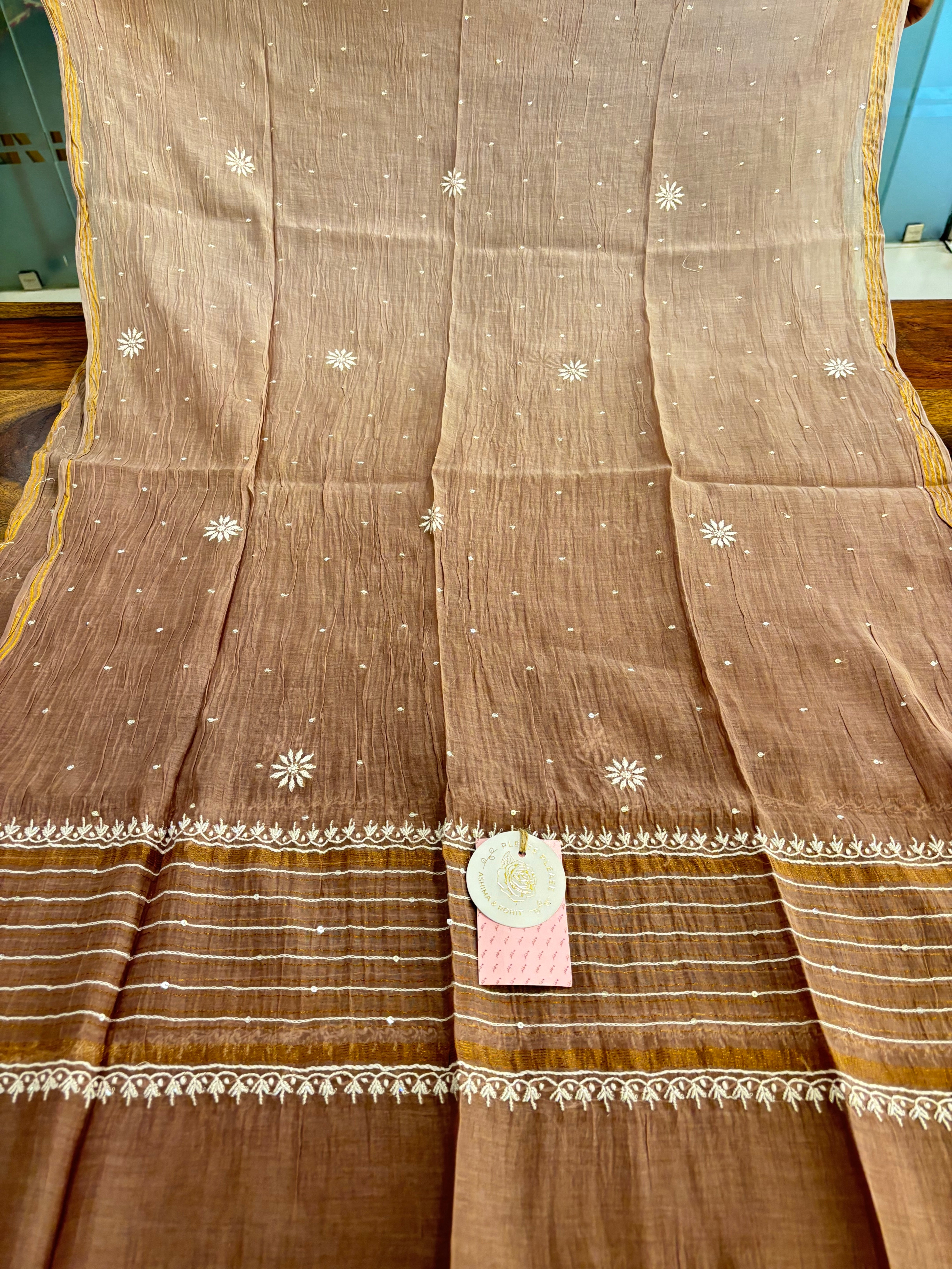 Earthy Brown Ombré Chanderi Chikankari Kurta & Dupatta